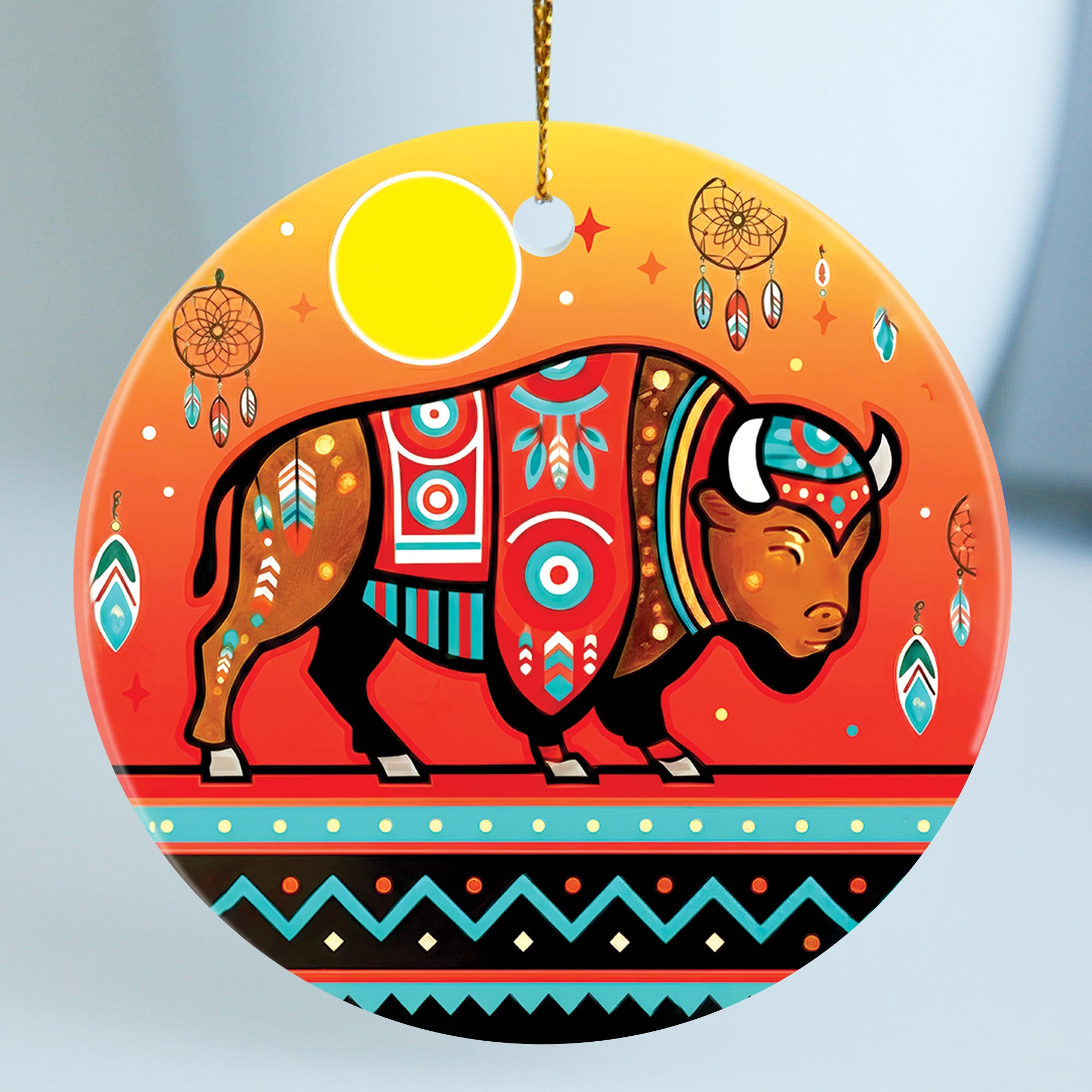 Sacred Bison Guardian Ceramic Ornament – Indigenous Art Decor