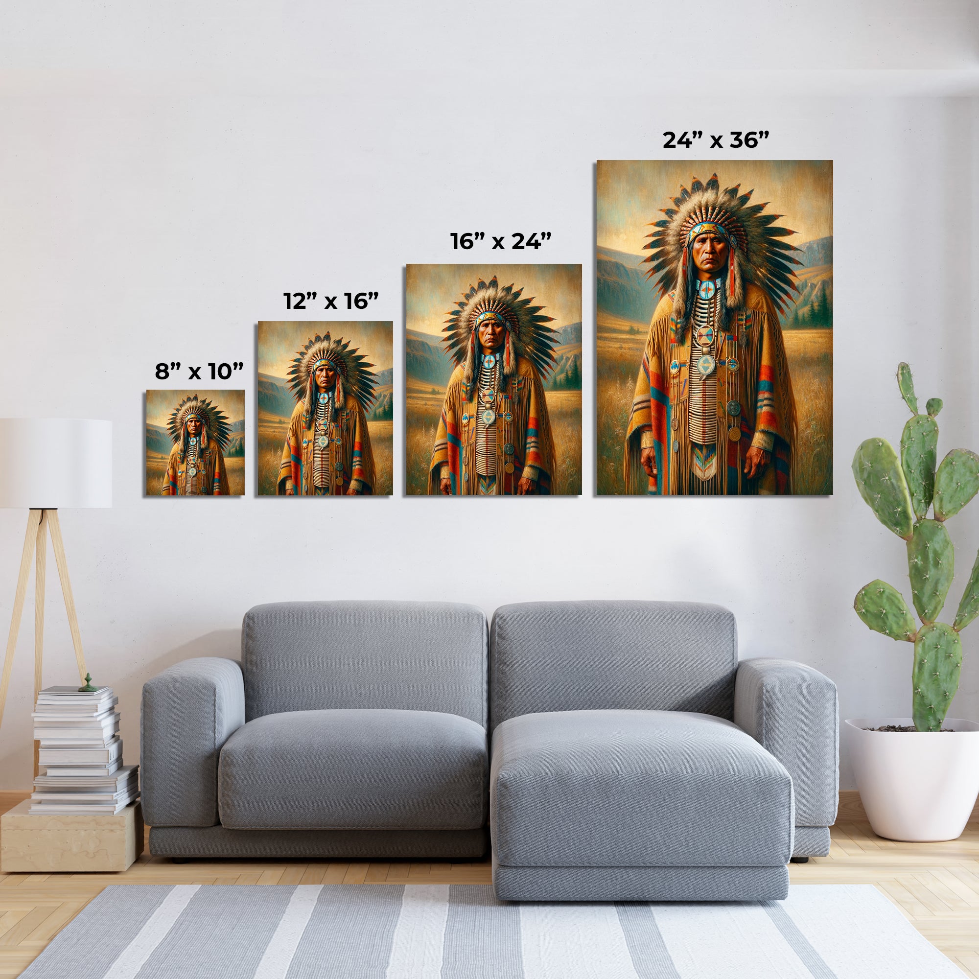 Custom Native American Chief Standing Portrait Photo Canvas Art Gift Home Decor
