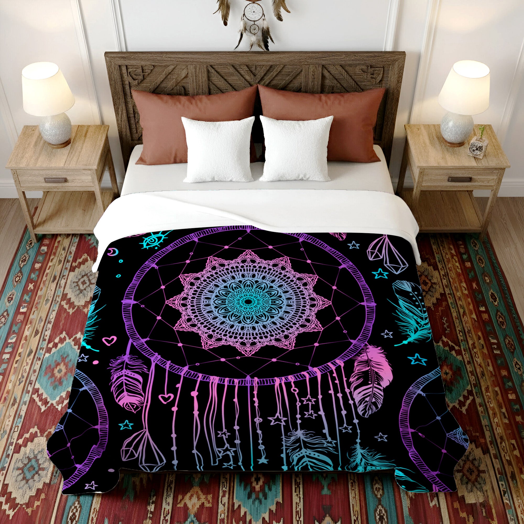 Native American Style Purple Dreamcatcher Soft And Warm Premium Fleece Blanket
