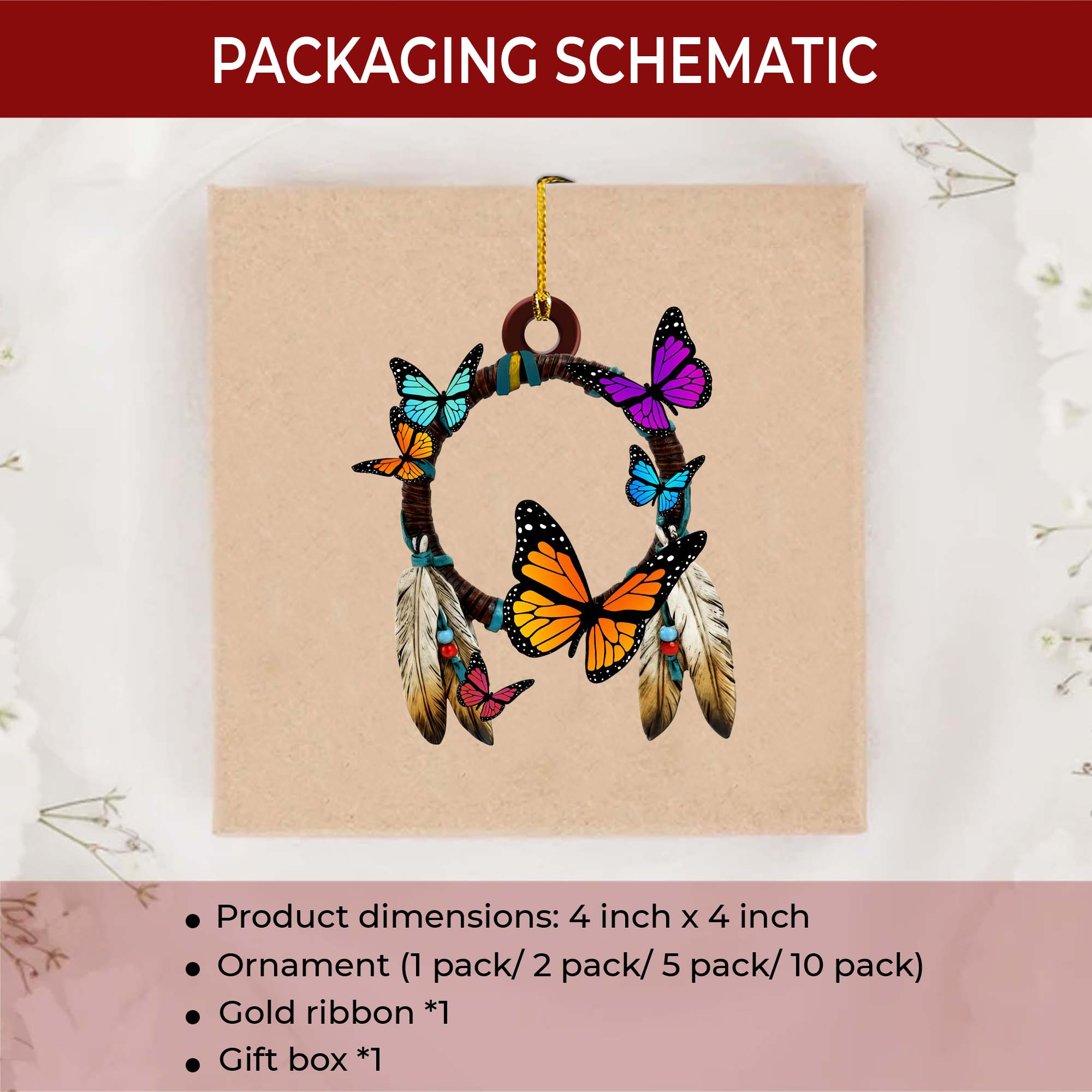 Monarch Butterfly Dreamcatcher Ornament - Unique Christmas Gift Decor Flat Acrylic