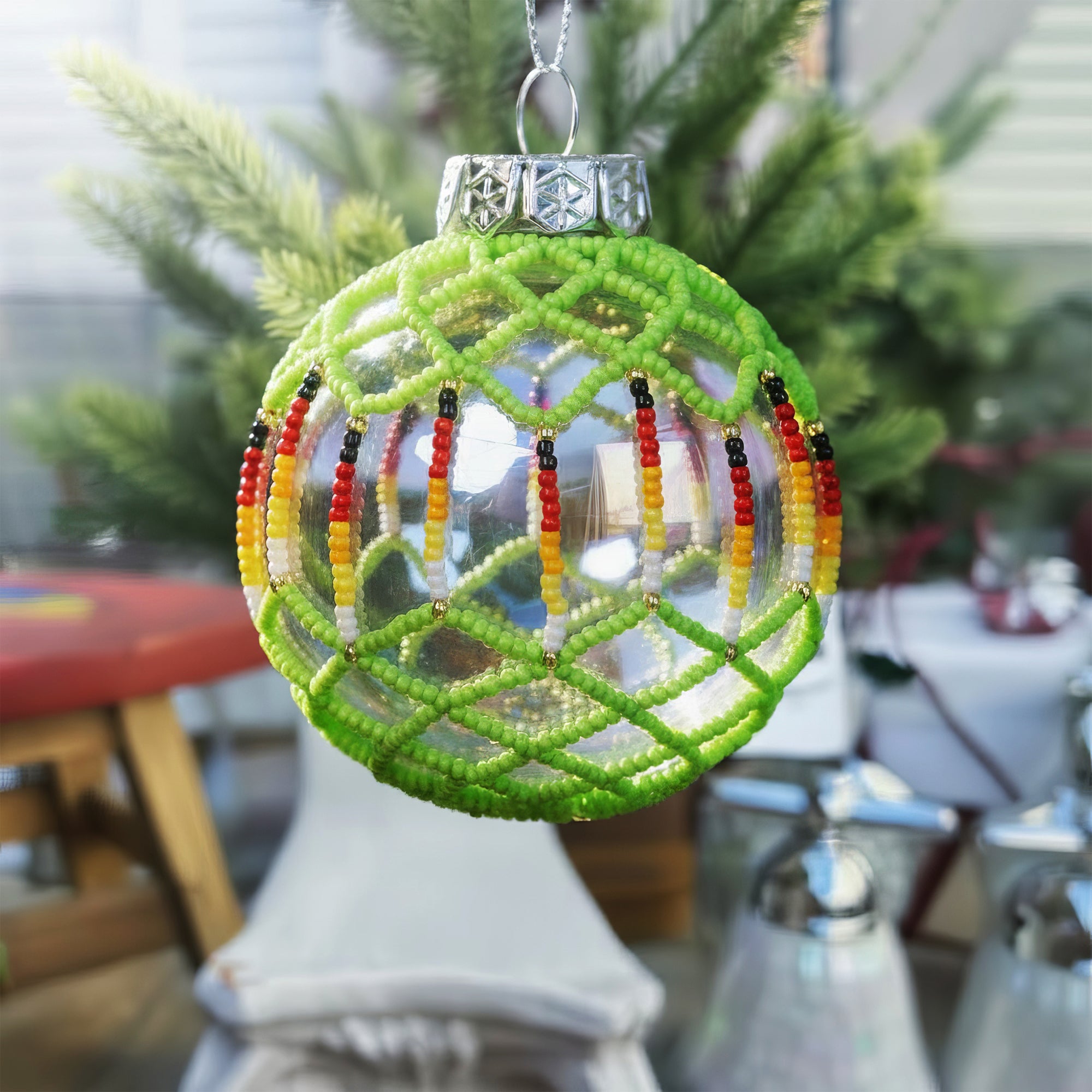 Green Beaded Ornament Handcrafted Holiday Decor Gift