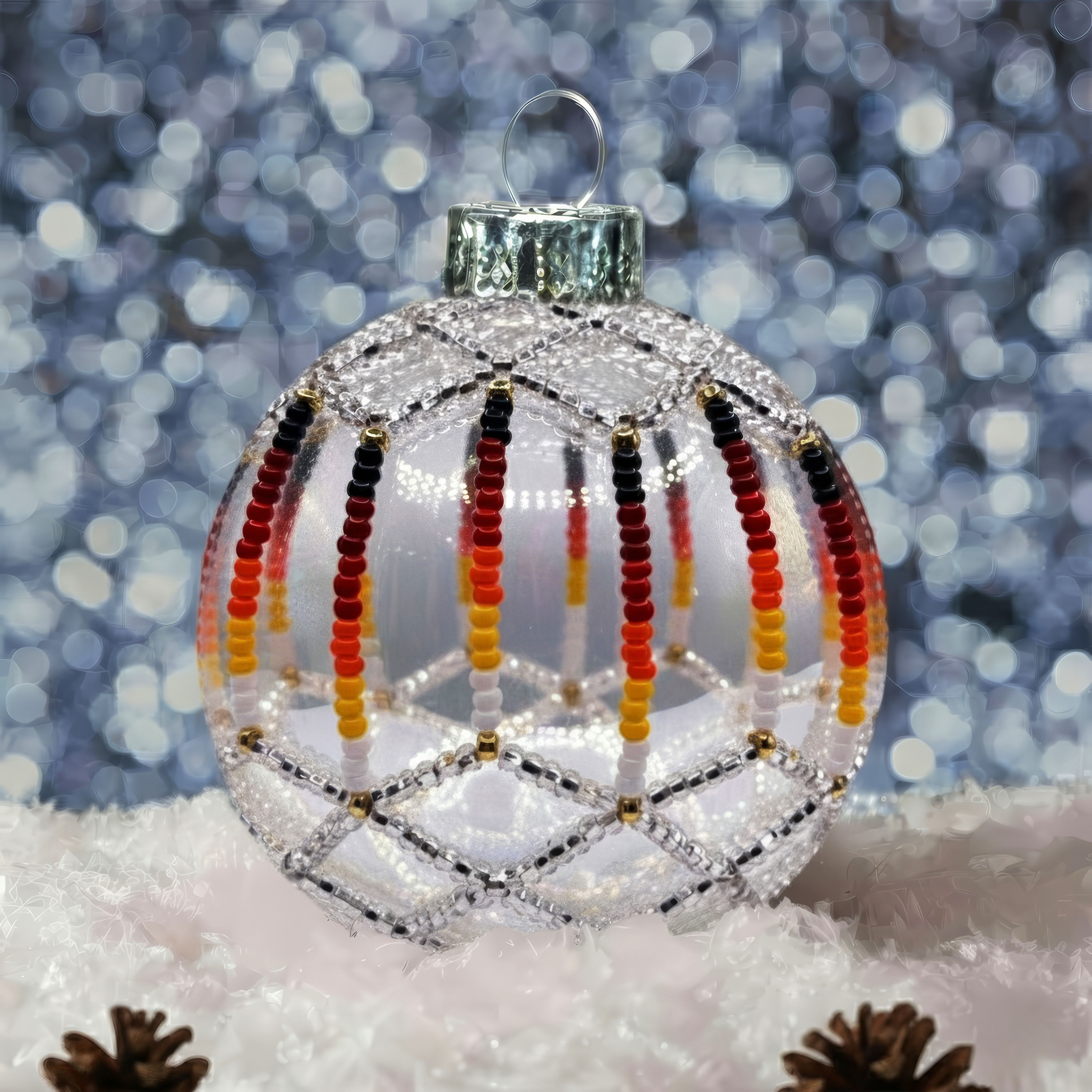 Silver Opal Beaded Ornament Handcrafted Holiday Decor Gift