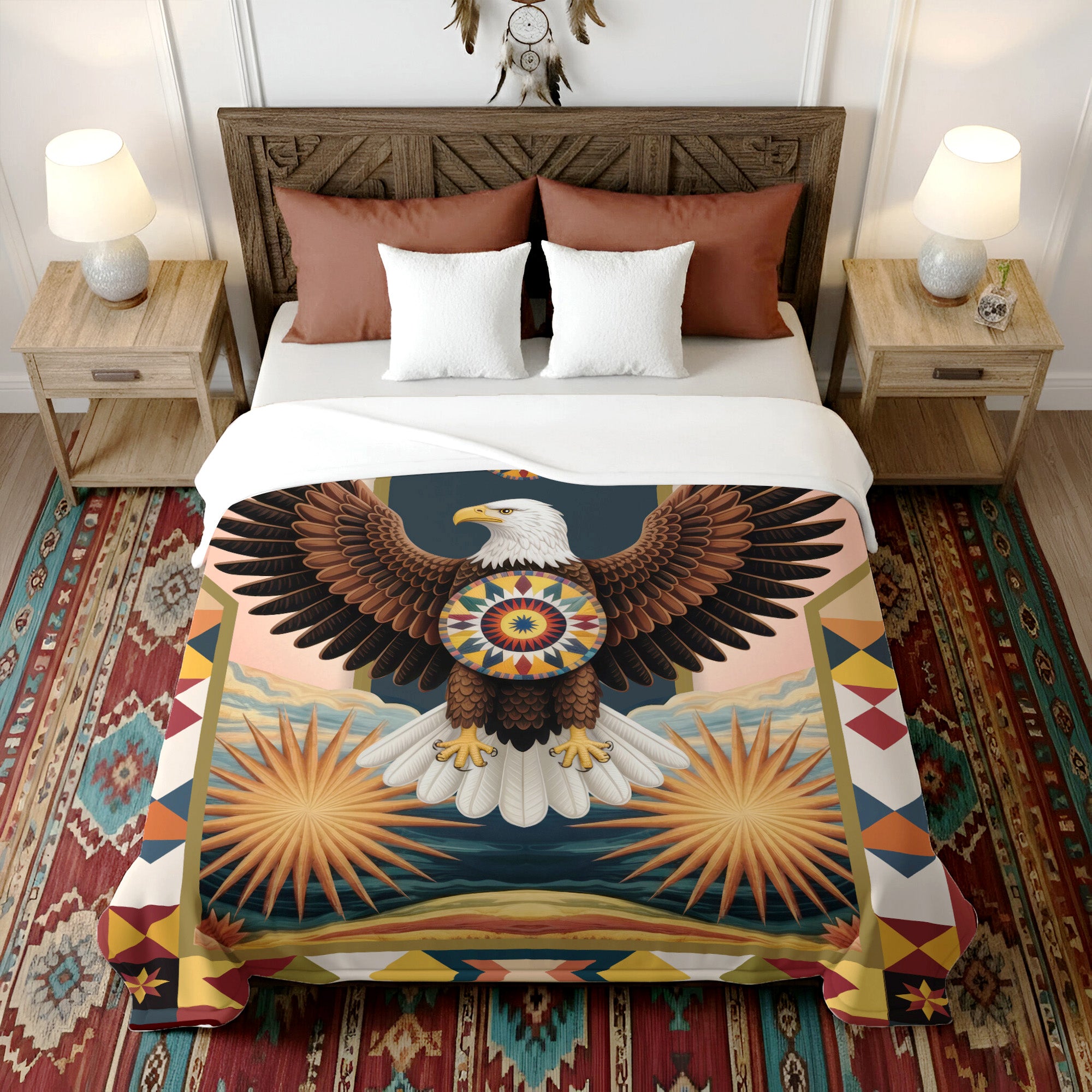 Sacred Eagle of Freedom Native American Cozy Premium Fleece Blanket