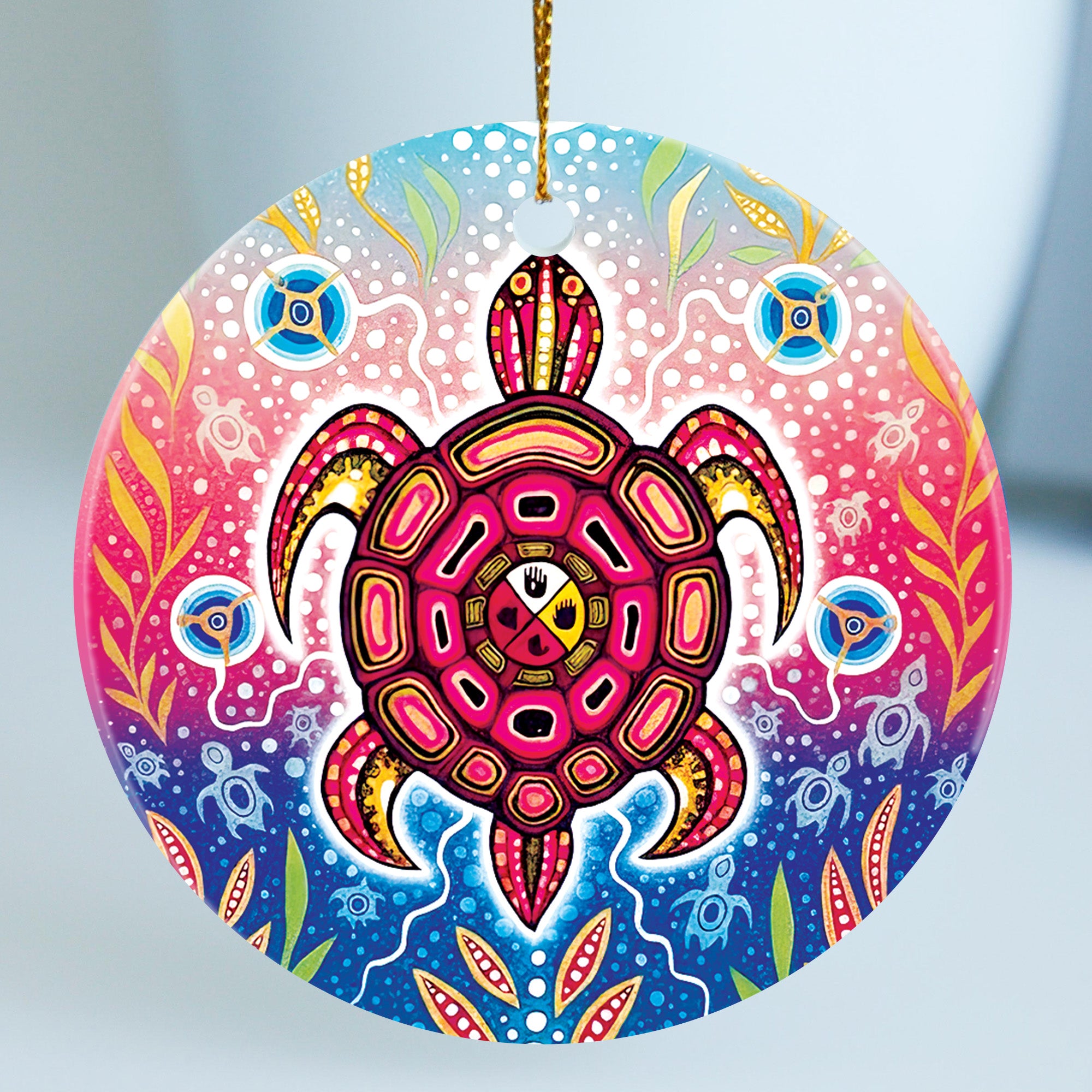 Sacred Healing Turtle Ceramic Ornament – Indigenous Art Decor