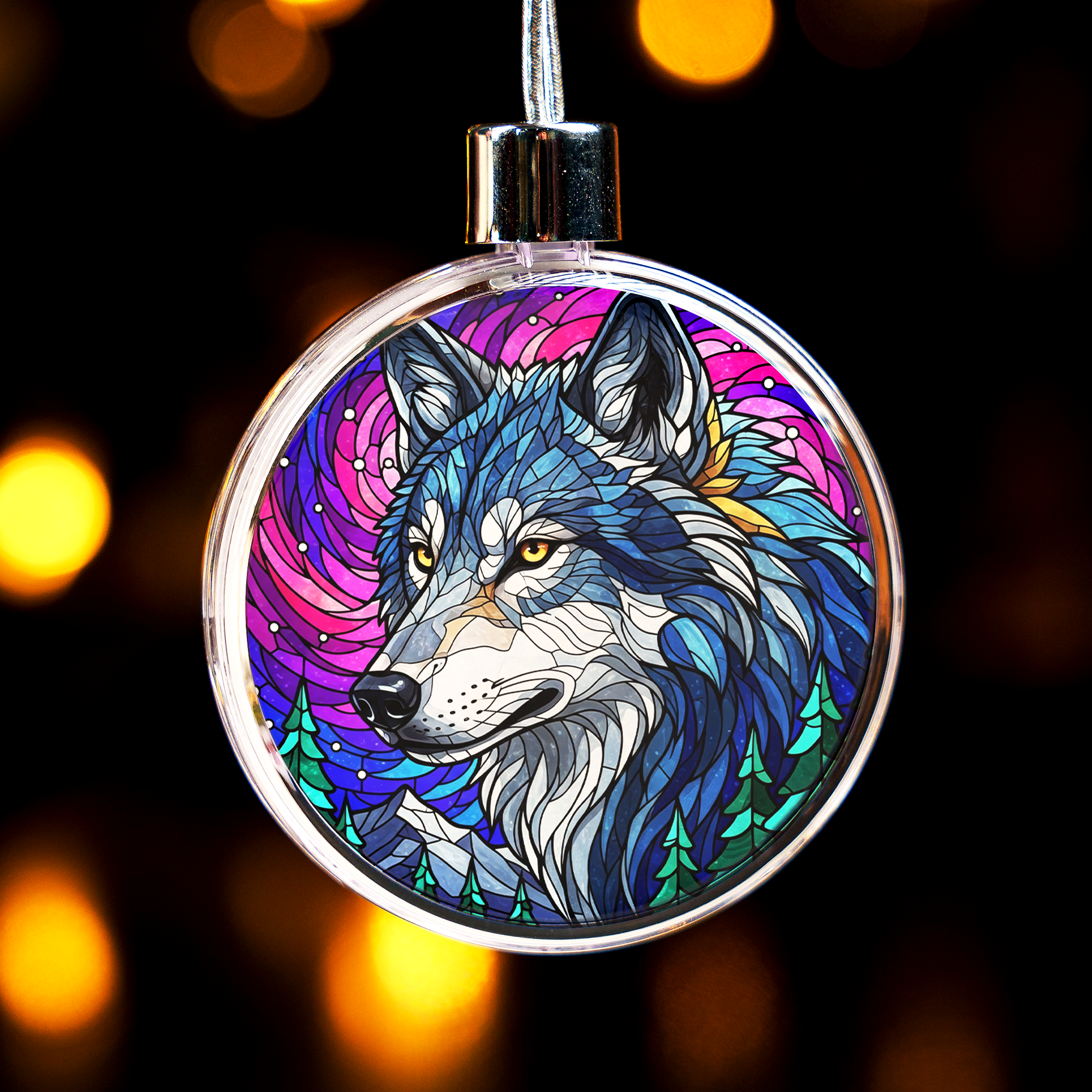 Stained Glass Wolf Clear Plastic and Aluminium Ornament Unique Christmas Gift Decor