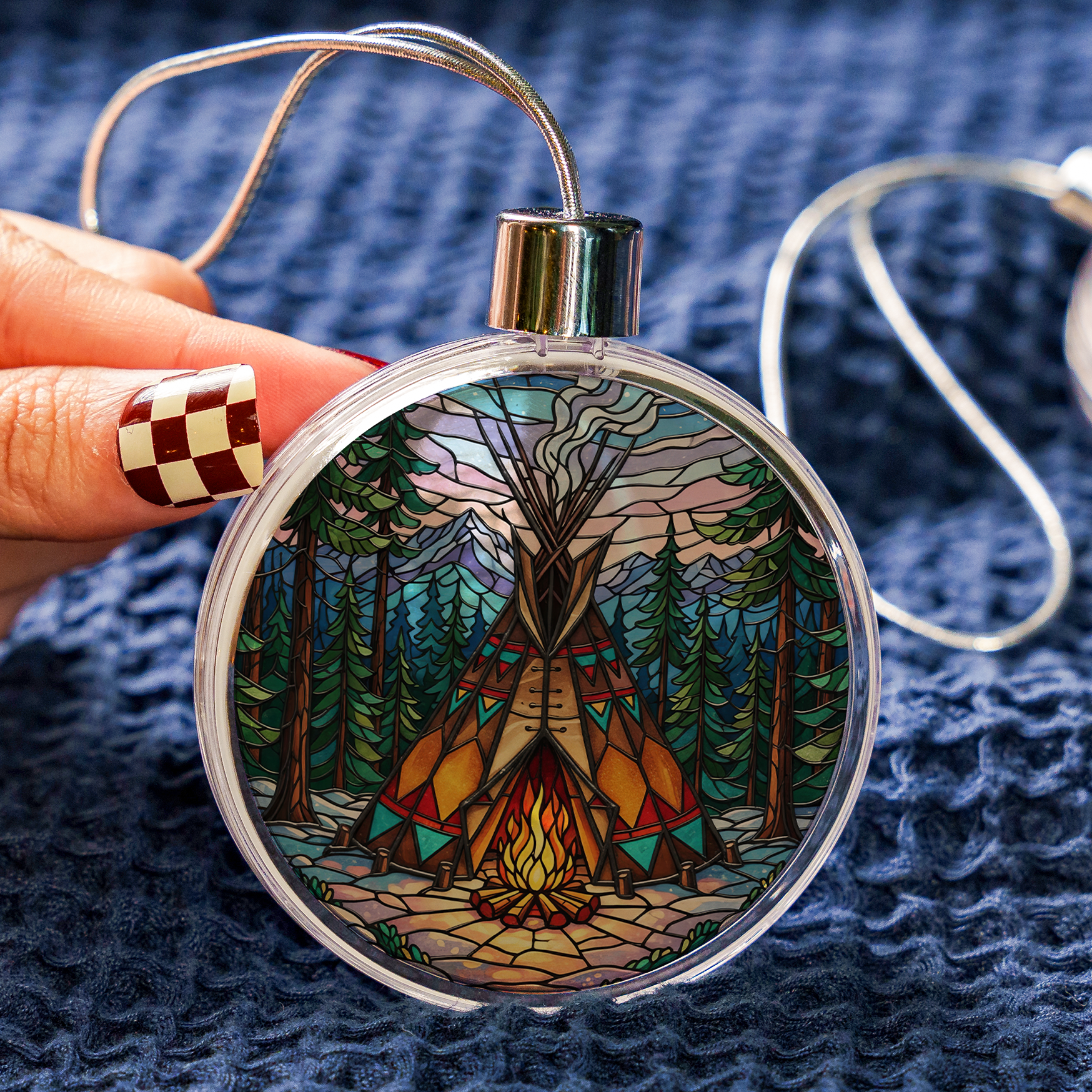 Native Teepee Stained Glass Design Clear Plastic and Aluminium Ornament Unique Gift Decor