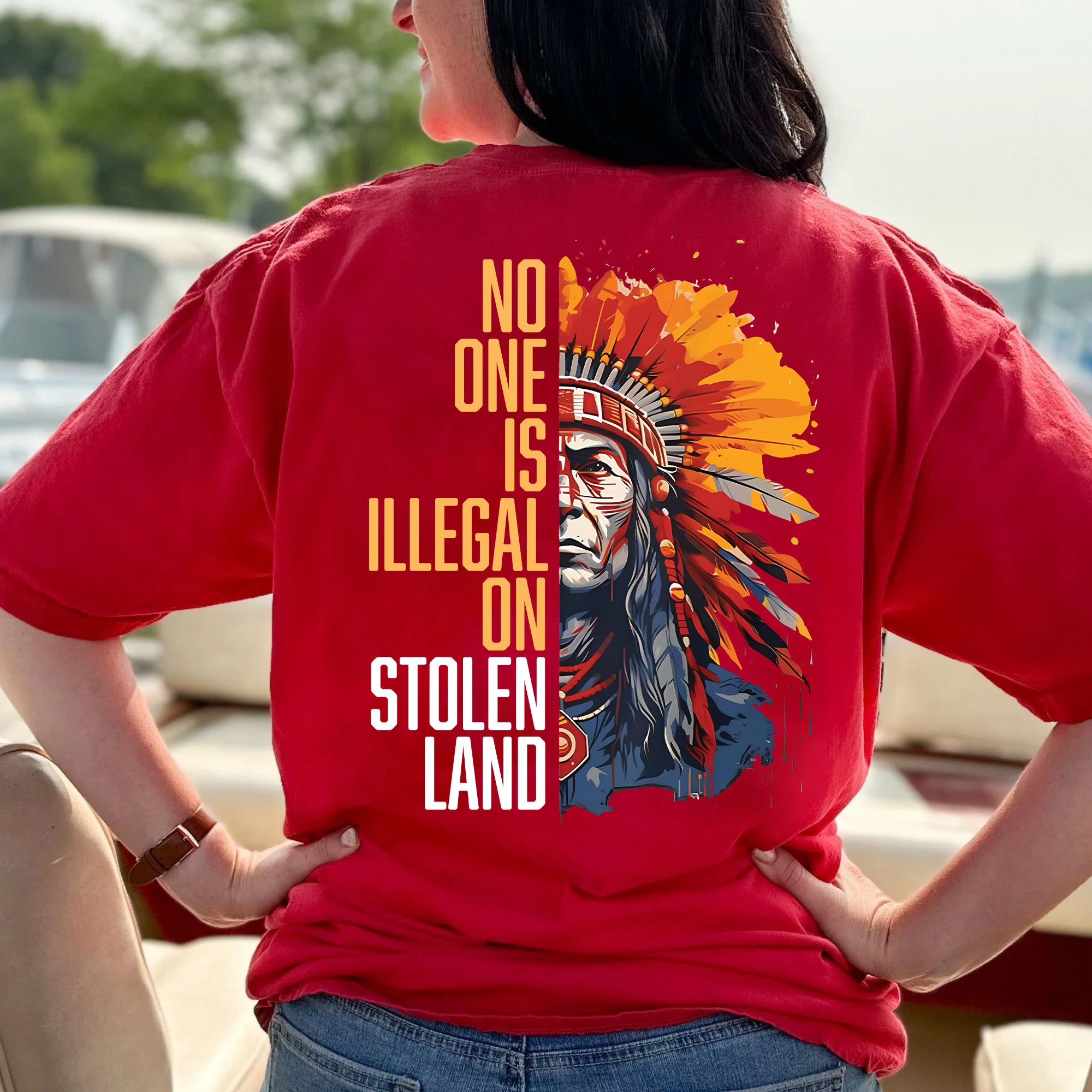 No One Is Illegal On Stolen Land Style 15 - Unisex Back T-shirt/T-shirt V-Neck/Hoodie/Sweatshirt