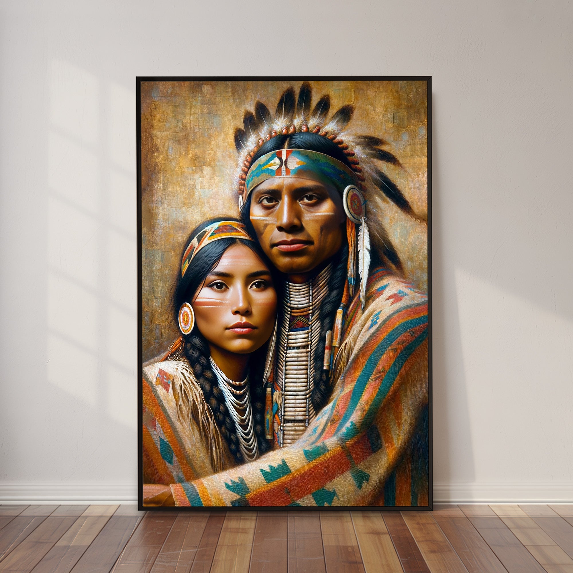 Custom Native American Couple Portrait Photo Canvas Art Gift Home Decor