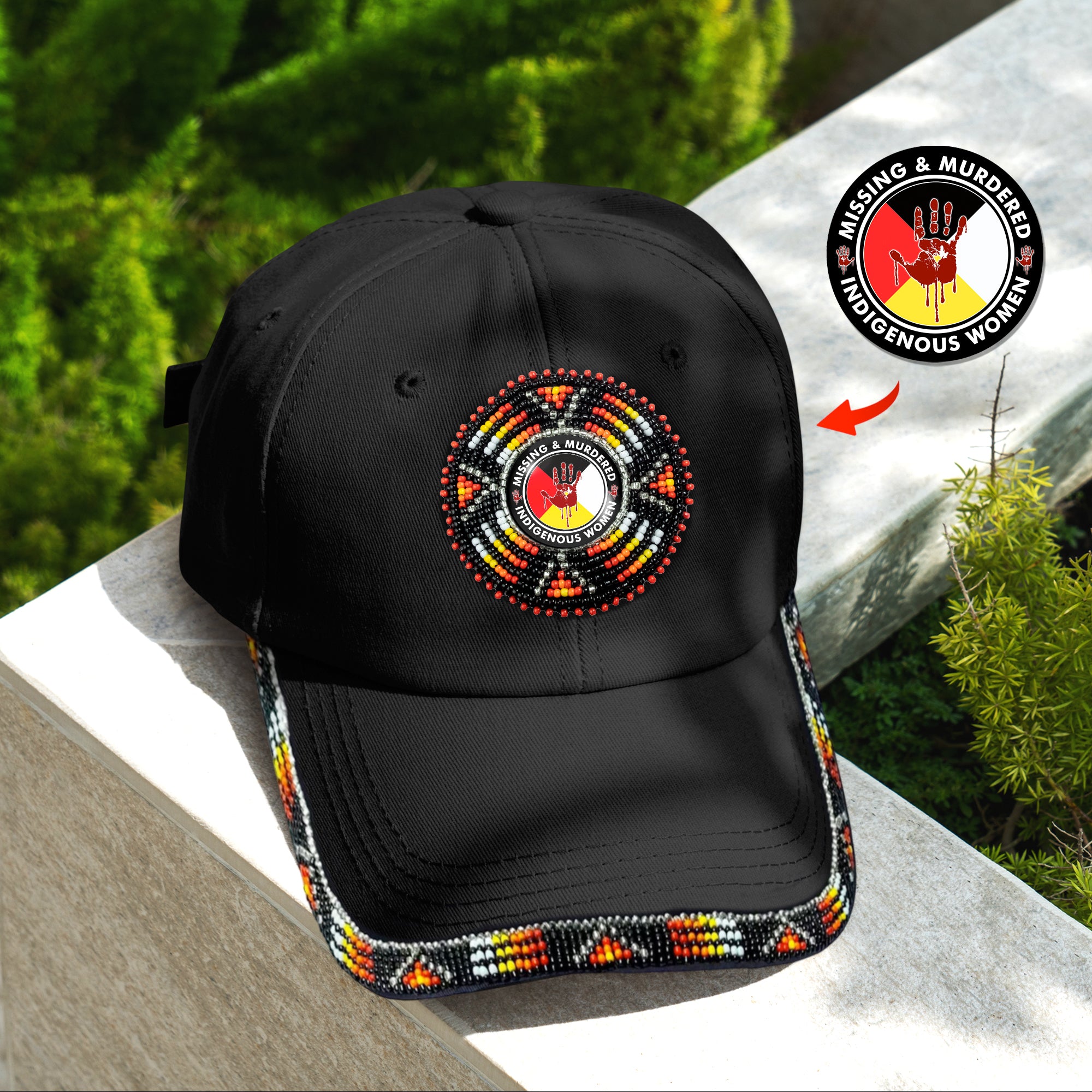 SALE 50% OFF - MMIW Cotton Unisex Baseball Cap With Beaded Patch Brim Native American Style
