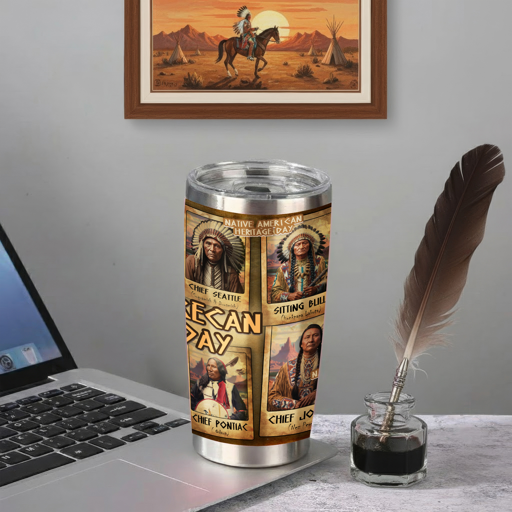 Native American Heritage Day Featuring Famous Chiefs Tumbler Stainless Steel Drinking Cup