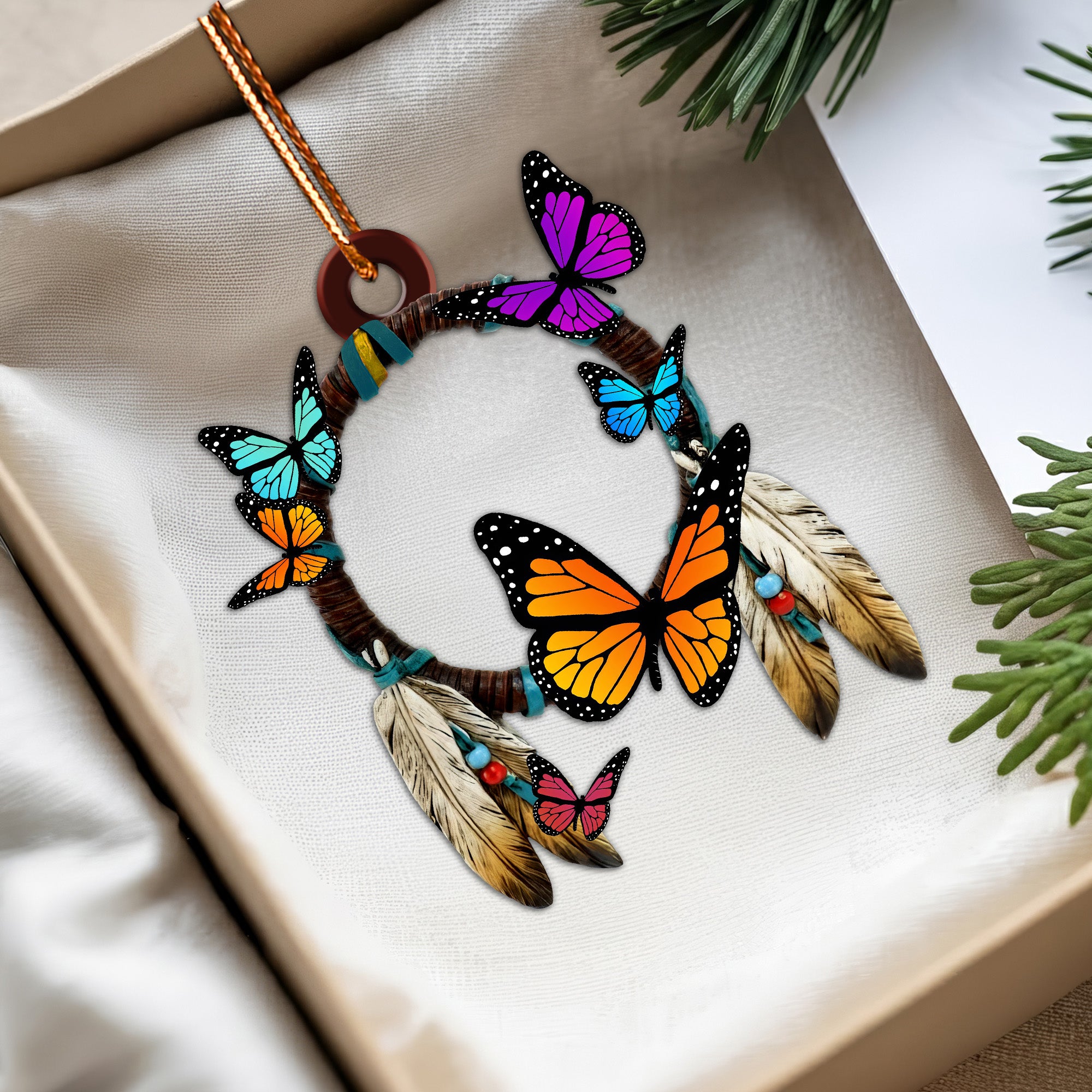 Monarch Butterfly Dreamcatcher Ornament - Unique Christmas Gift Decor Flat Acrylic