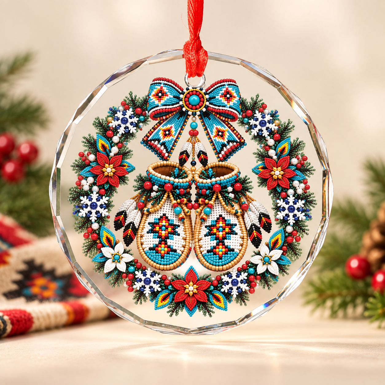 Native Beaded Moccasins Glass Ornament – Indigenous Art Decor