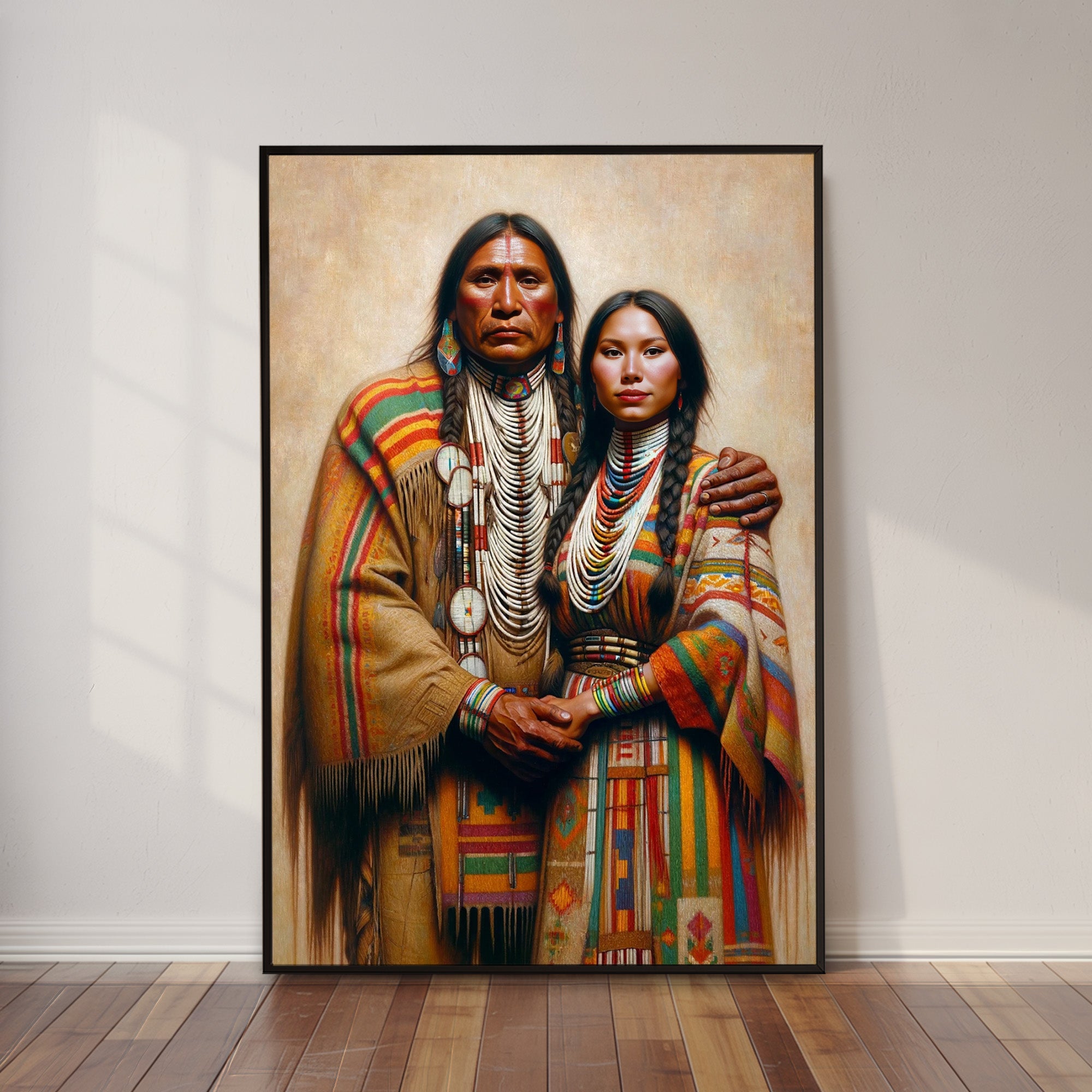 Custom Native American Couple Standing Photo Canvas Art Gift Home Decor