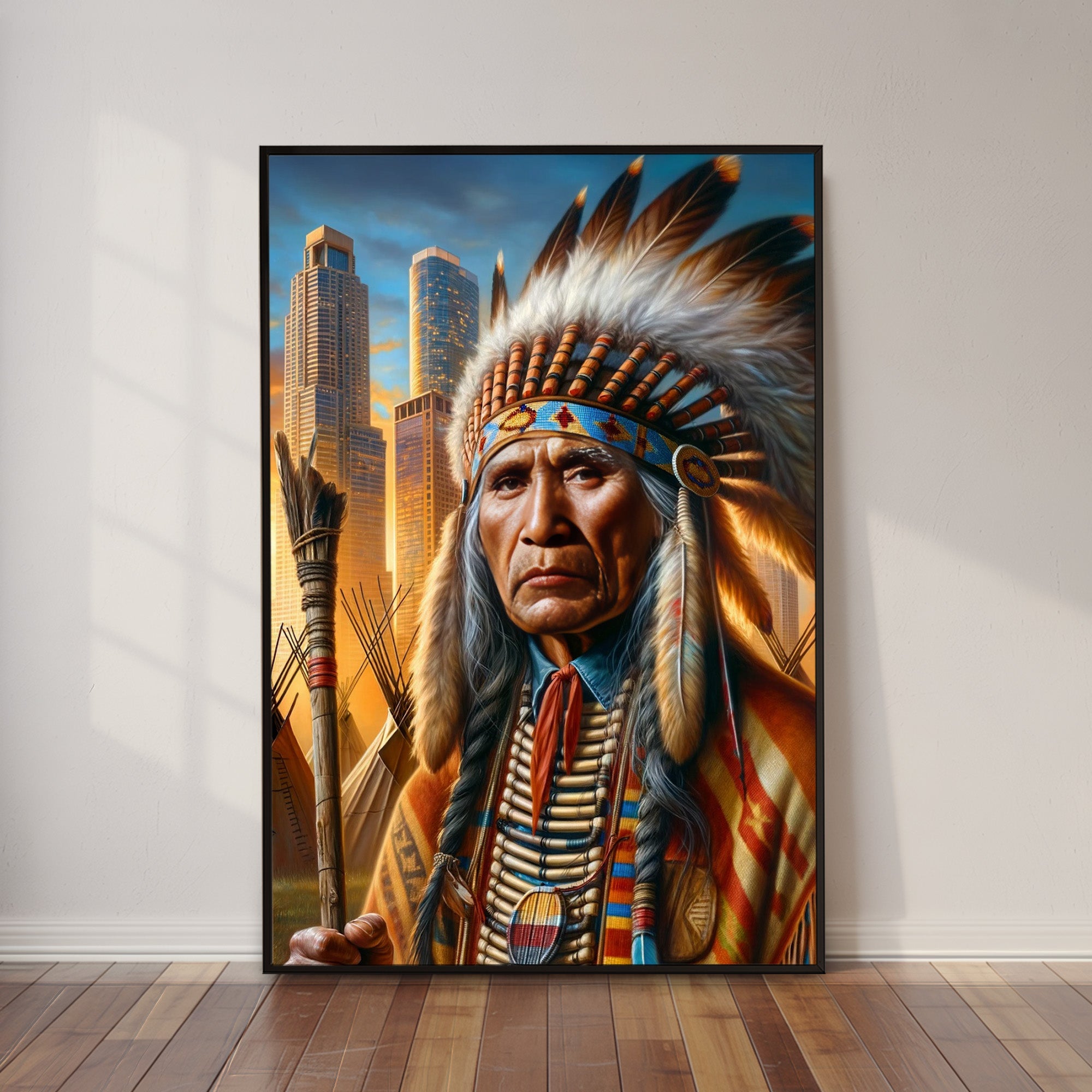 Custom Native American Chief Portrait Photo Canvas Art Gift Home Decor