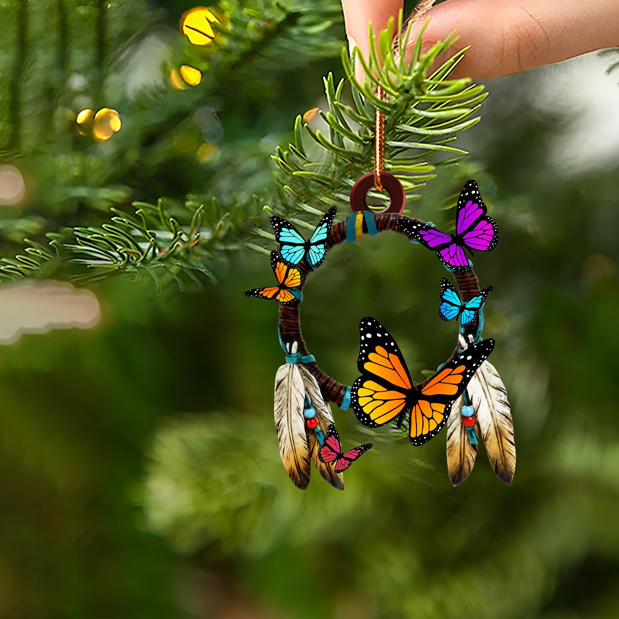 Monarch Butterfly Dreamcatcher Ornament - Unique Christmas Gift Decor Flat Acrylic