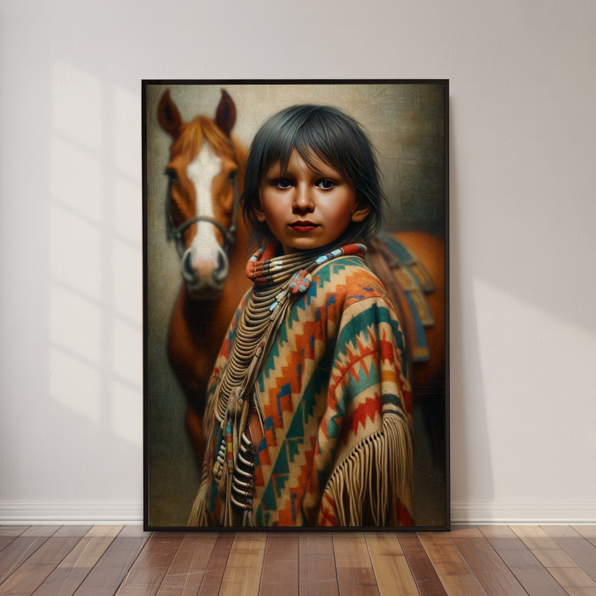 Custom Native American Child and The Horse Portrait Photo Canvas Art Gift Home Decor