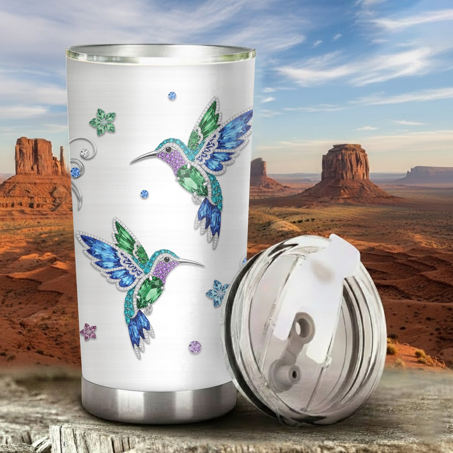 Crystal Hummingbird Tumbler Stainless Steel Drinking Cup (Custom Name)
