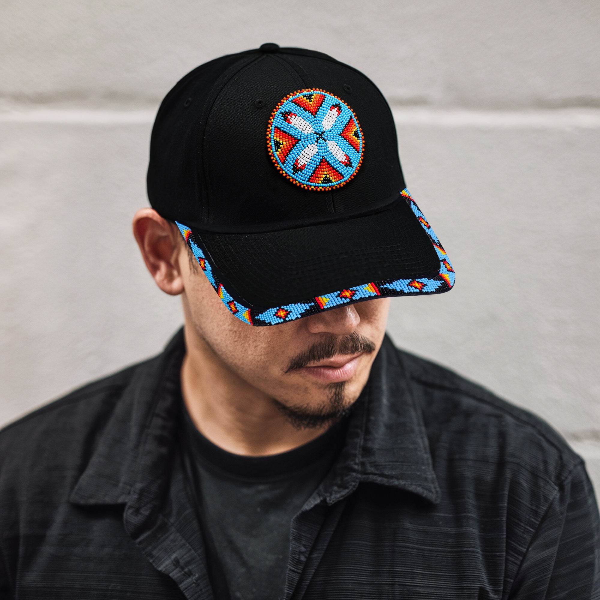SALE 50% OFF - Cotton Unisex Baseball Cap With Beaded Patch Brim Native American Style