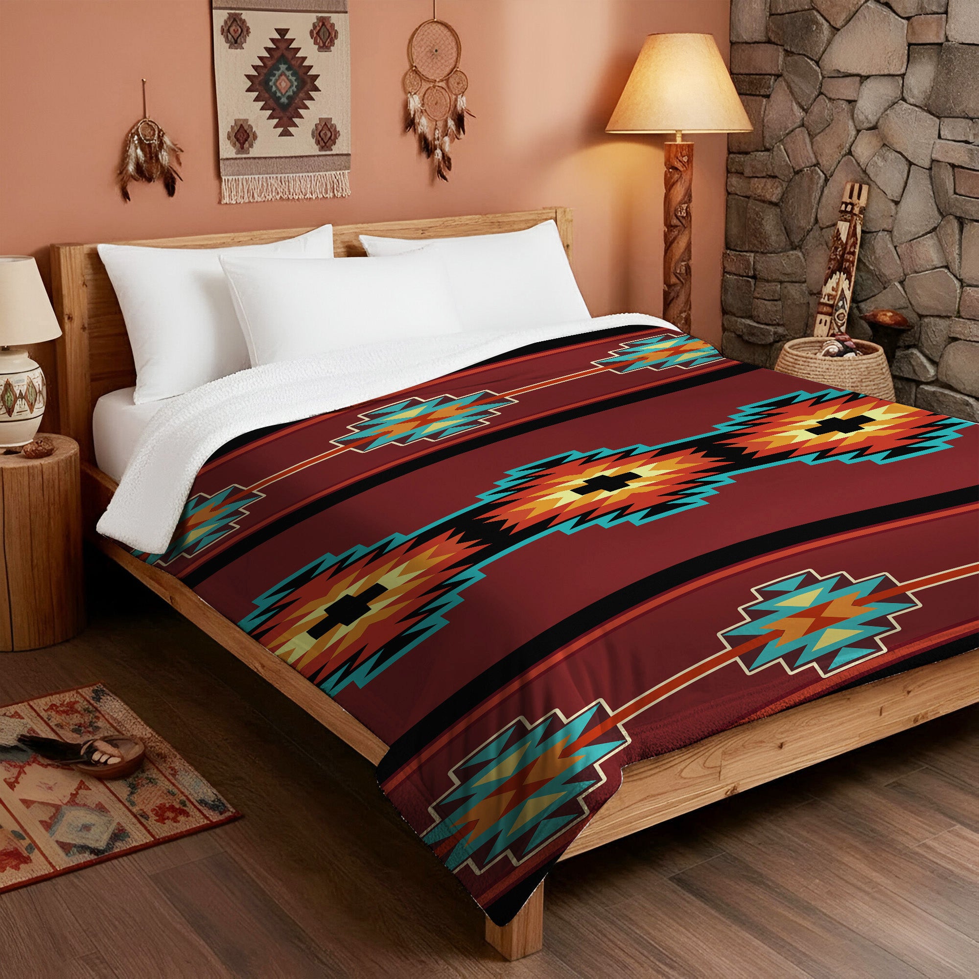 Native American Style Brown Pattern Soft and Warm Fleece Blanket
