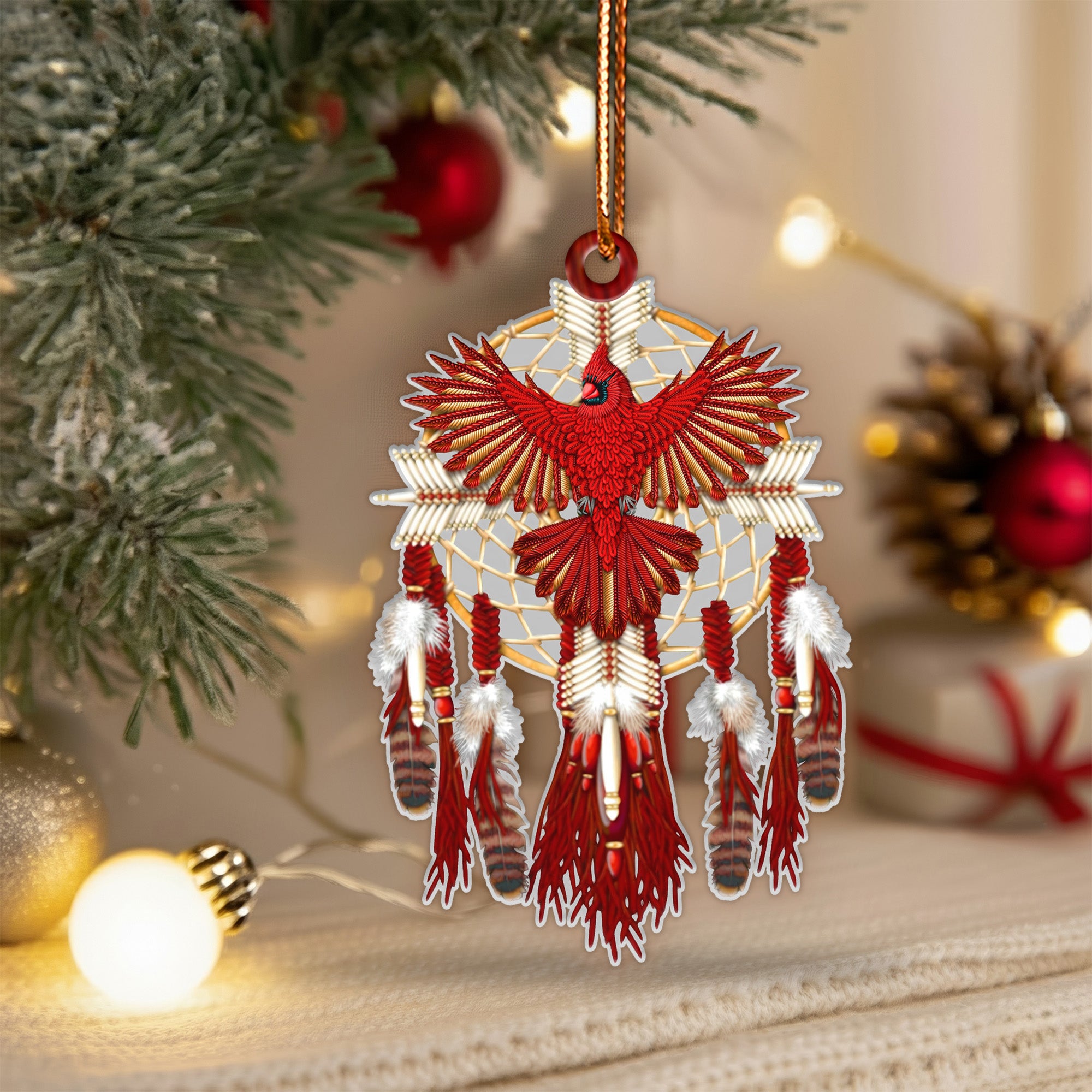 Sacred Red Cardinal Dreamcatcher Ornament Unique Christmas Gift Decor Flat Acrylic