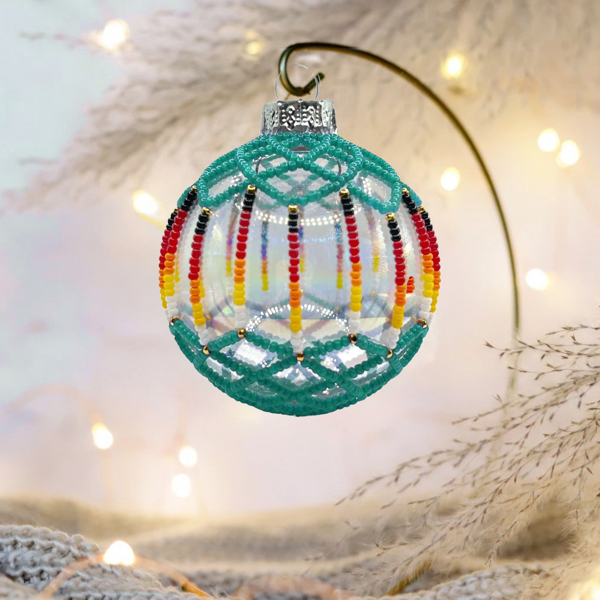 Turquoise Luster Beaded Ornament Holiday Decor Gifts