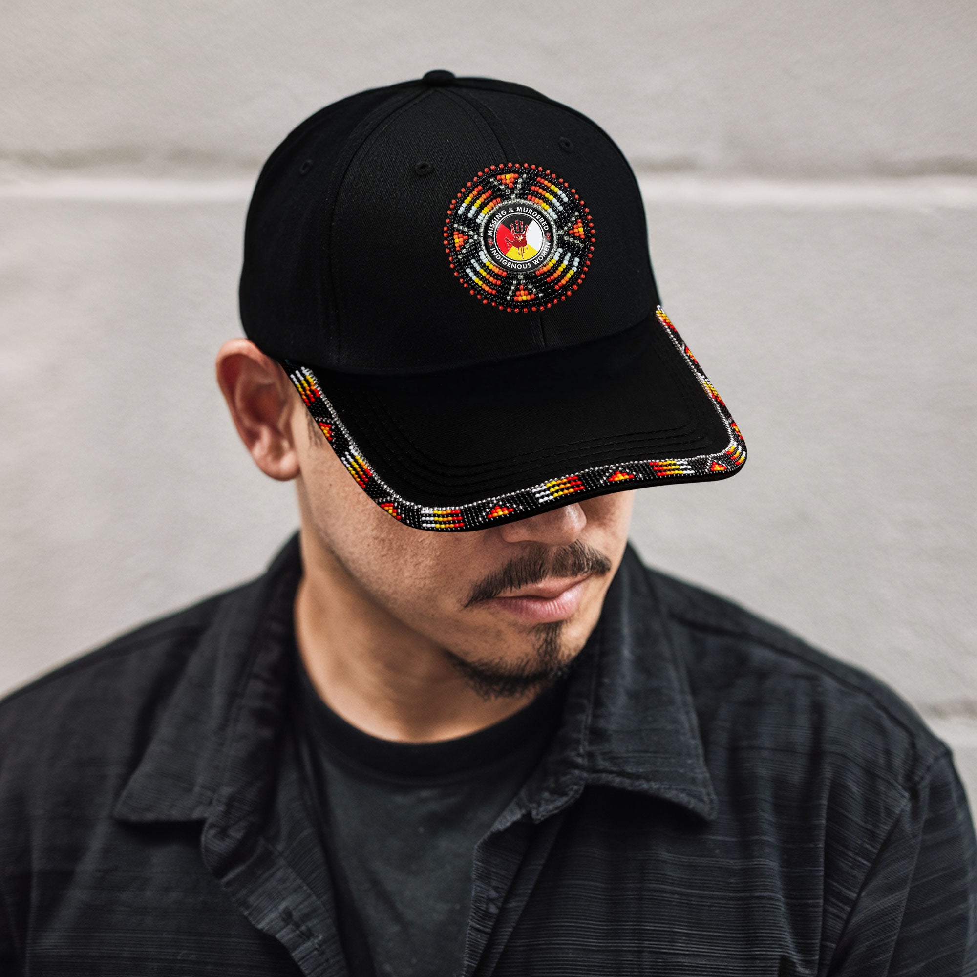 SALE 50% OFF - MMIW Cotton Unisex Baseball Cap With Beaded Patch Brim Native American Style