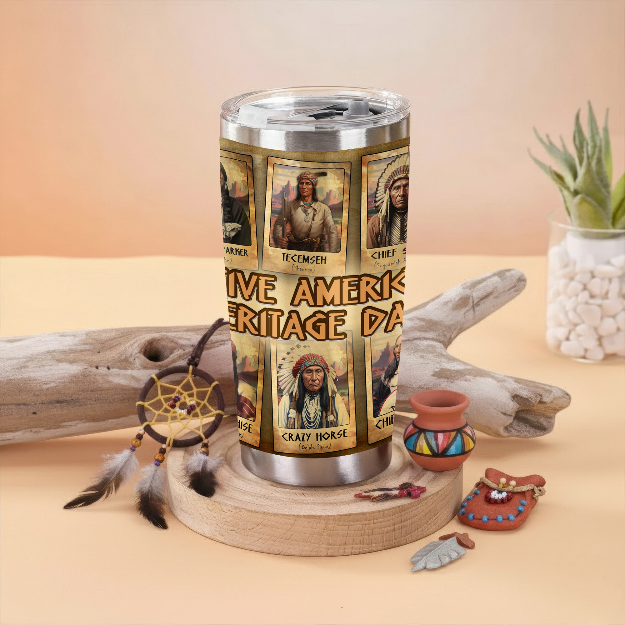 Native American Heritage Day Featuring Famous Chiefs Tumbler Stainless Steel Drinking Cup