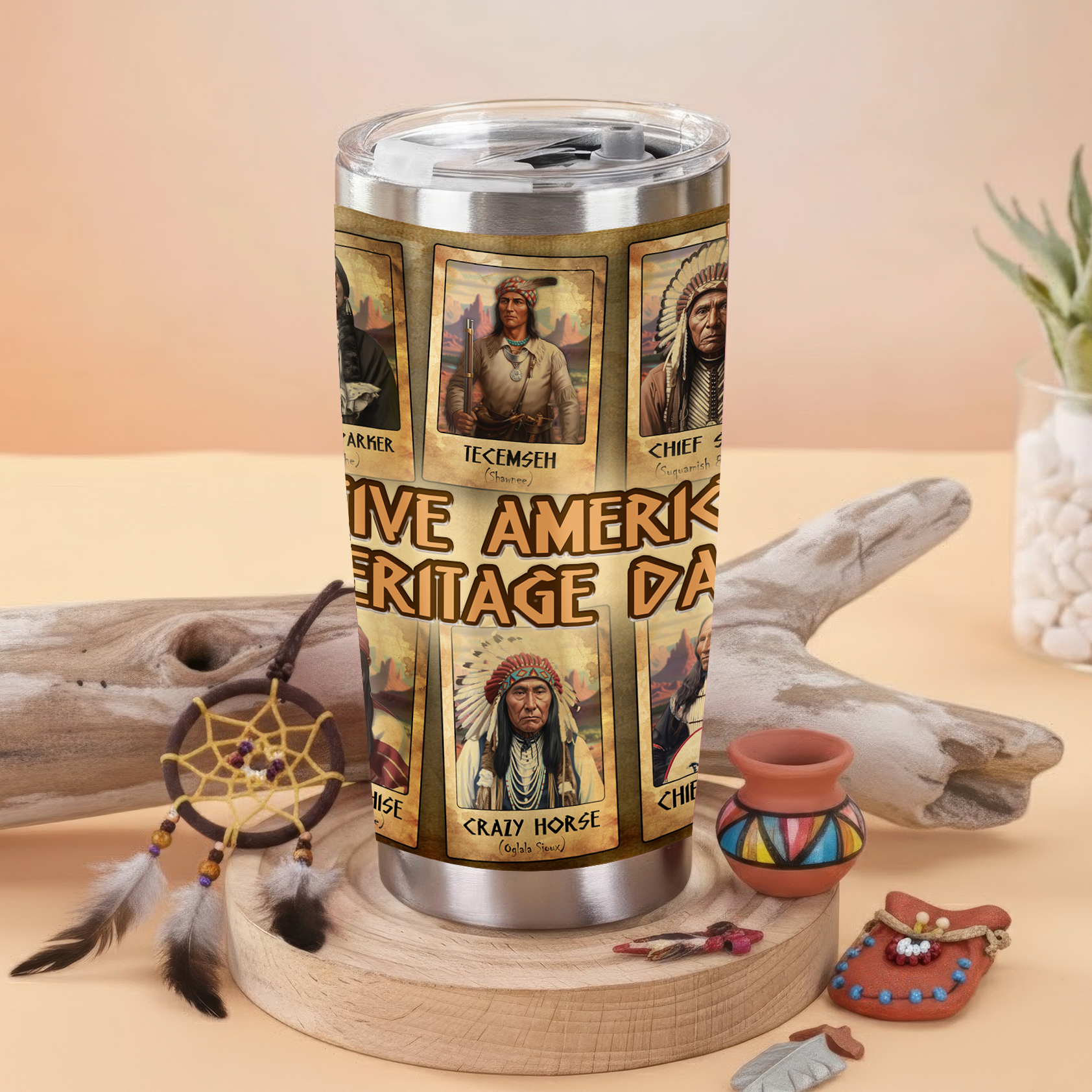 Native American Heritage Day Featuring Famous Chiefs Tumbler Stainless Steel Drinking Cup