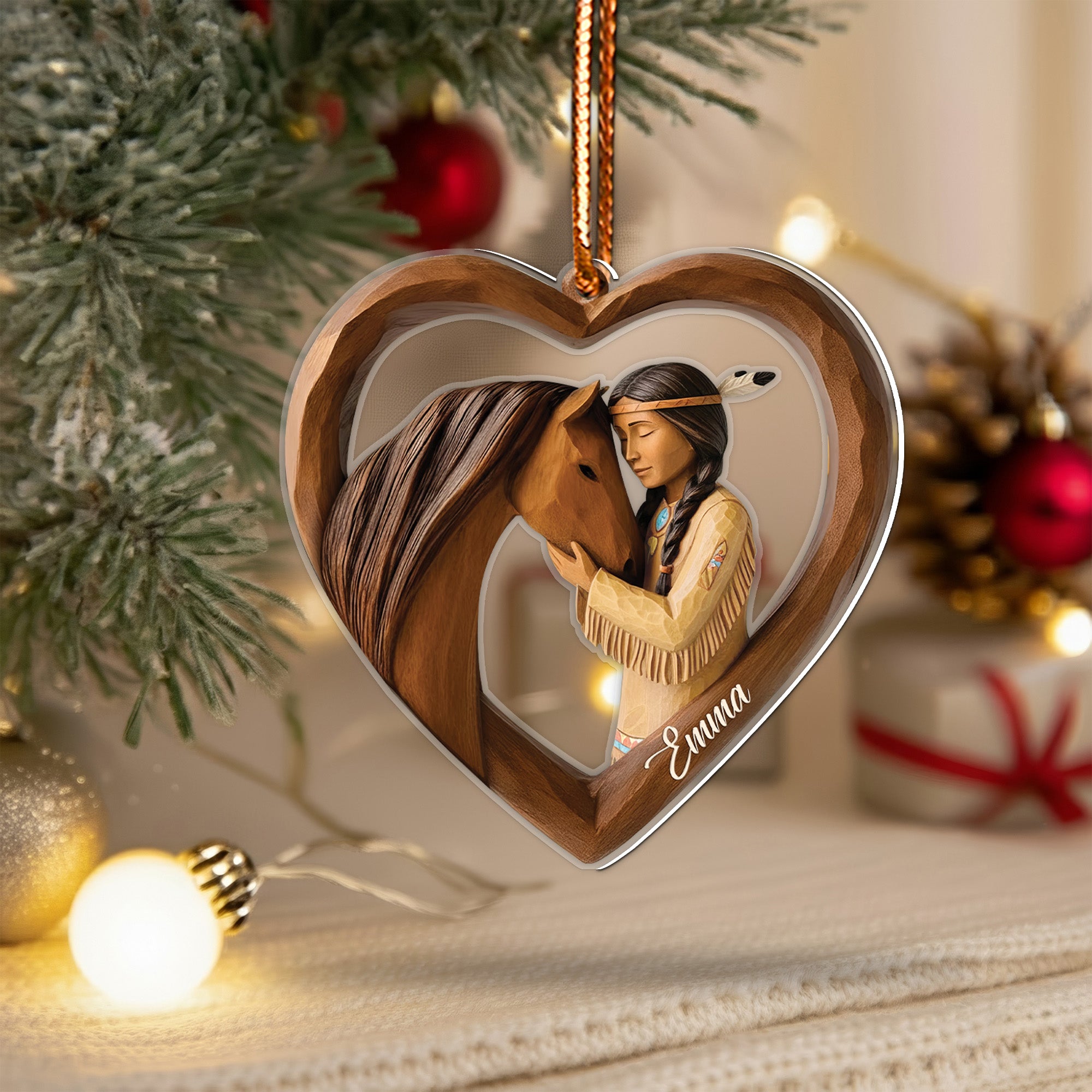 Spirit of the Horse and Maiden Ornament Unique Christmas Gift Decor Flat Acrylic (Custom Name)