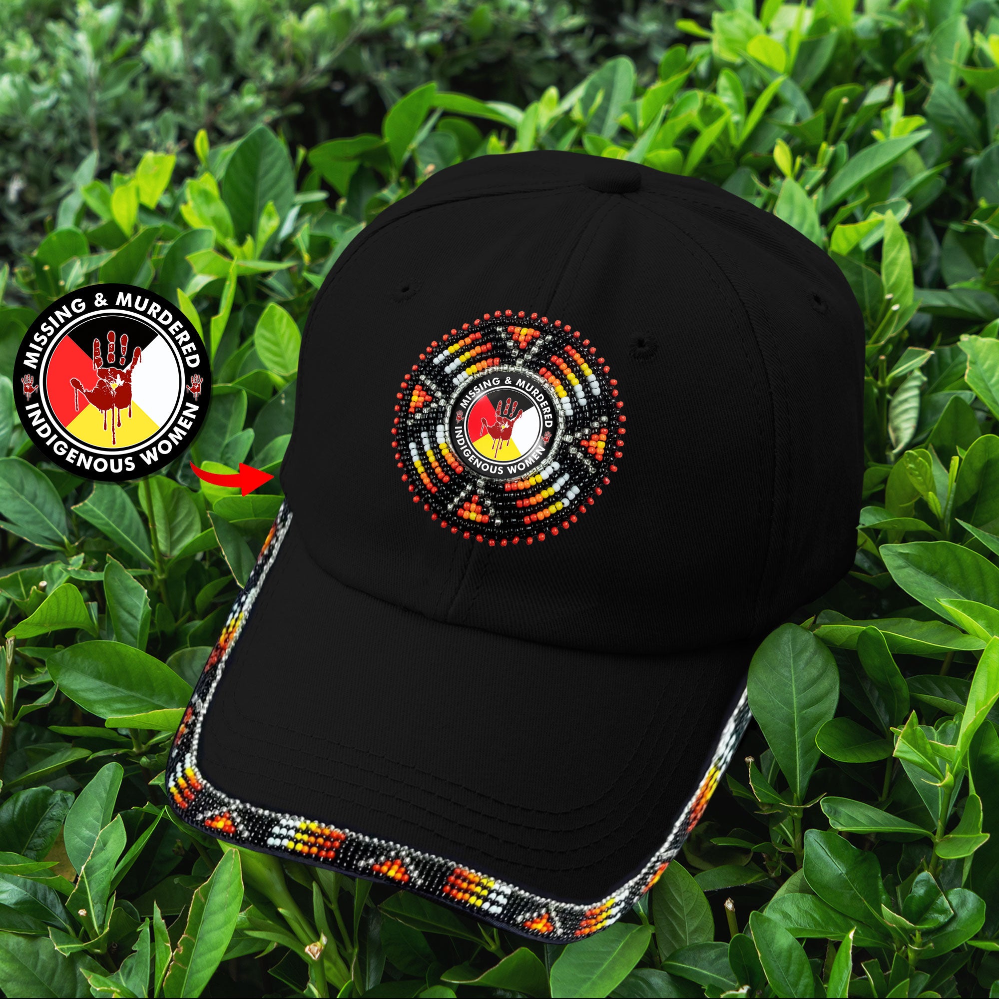 SALE 50% OFF - MMIW Cotton Unisex Baseball Cap With Beaded Patch Brim Native American Style