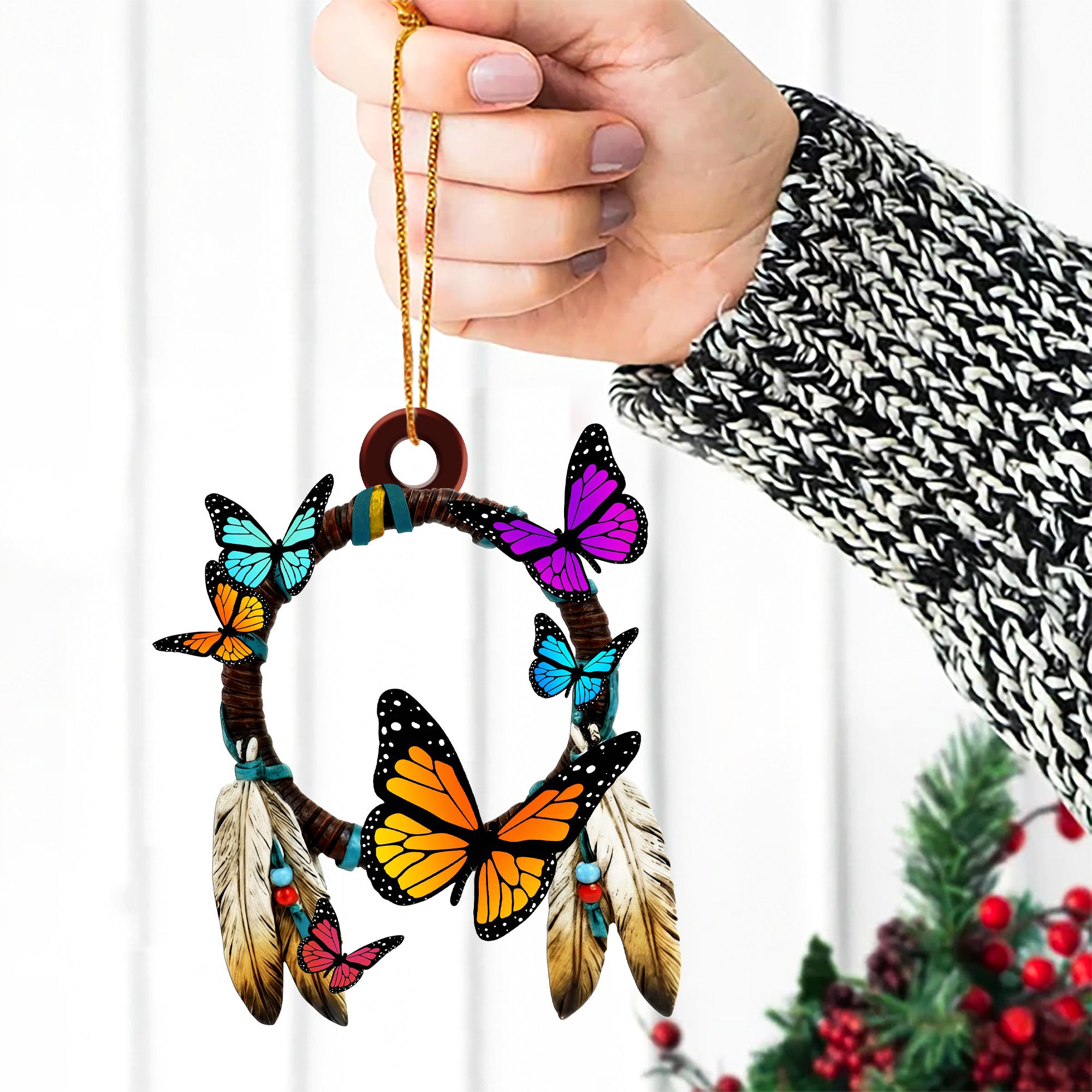 Monarch Butterfly Dreamcatcher Ornament - Unique Christmas Gift Decor Flat Acrylic