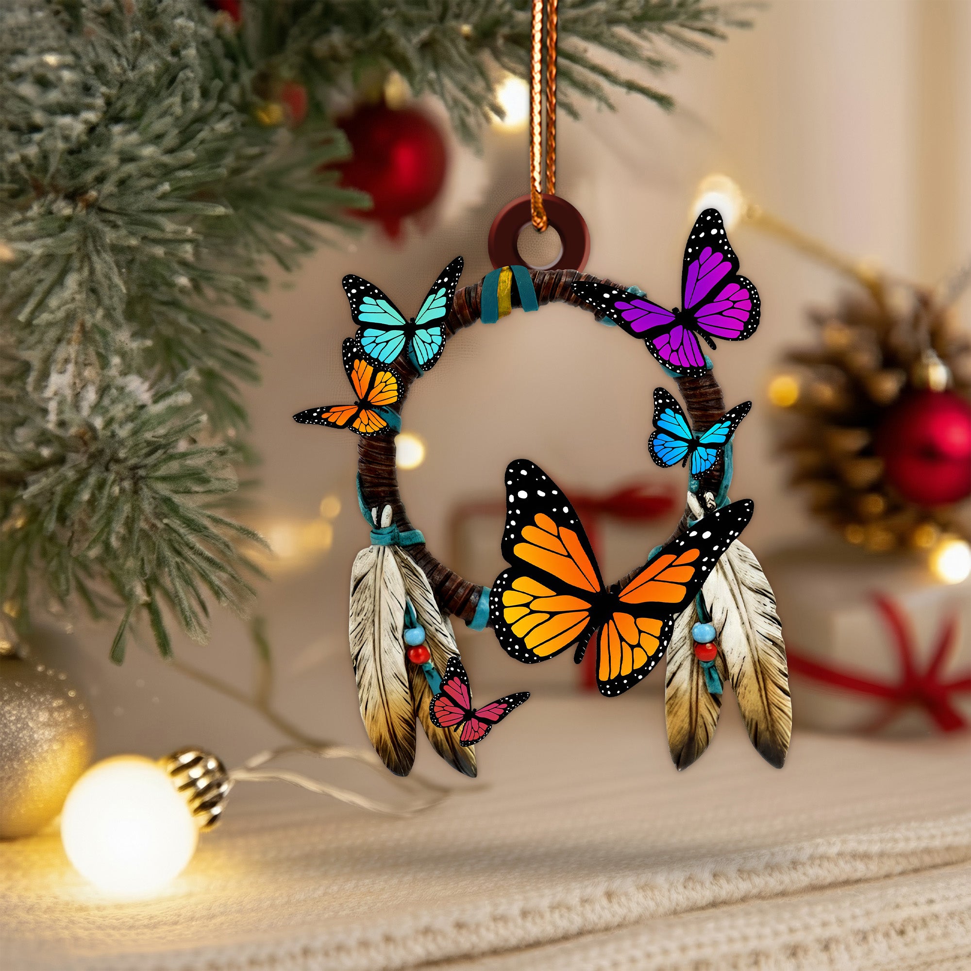 Monarch Butterfly Dreamcatcher Ornament - Unique Christmas Gift Decor Flat Acrylic