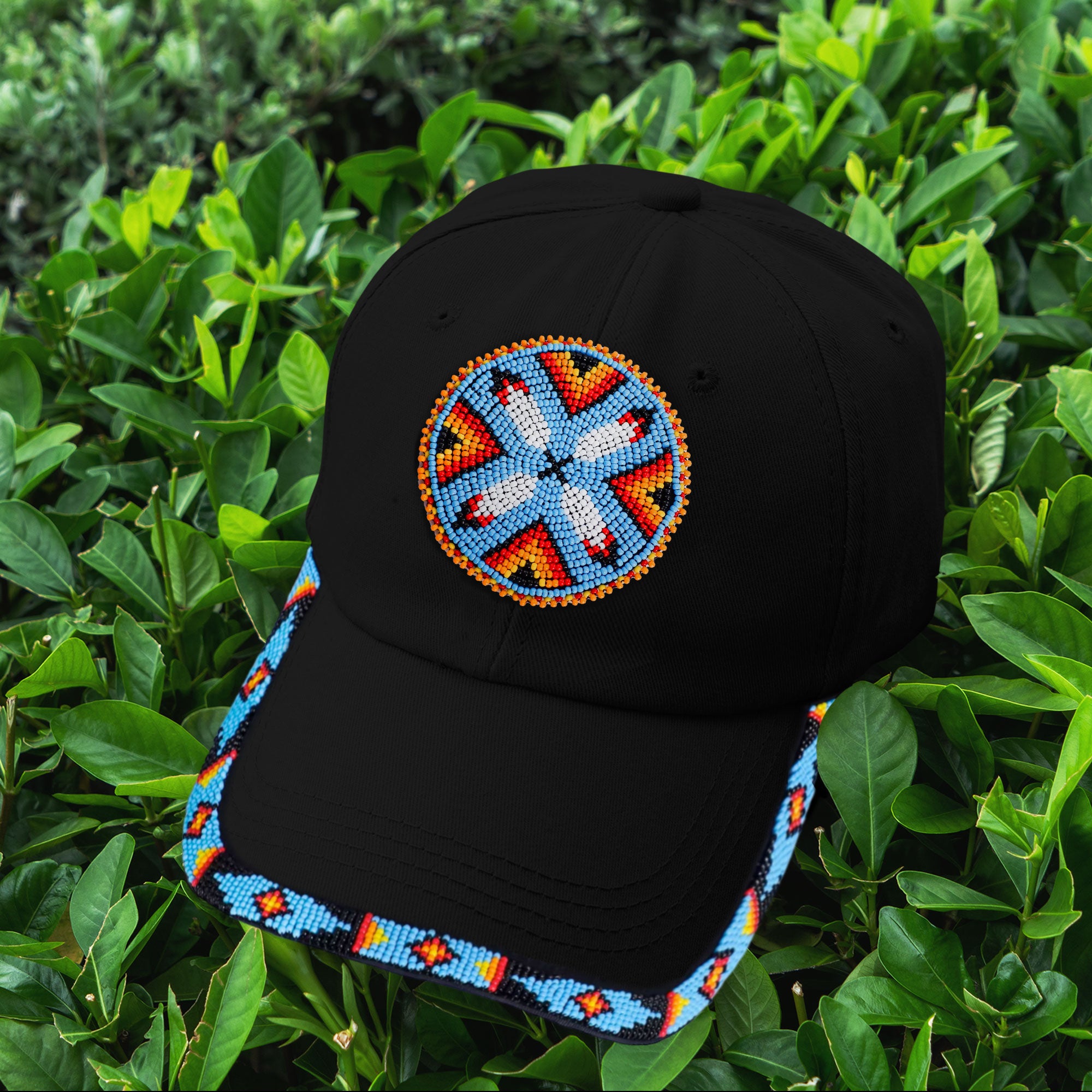 SALE 50% OFF - Cotton Unisex Baseball Cap With Beaded Patch Brim Native American Style