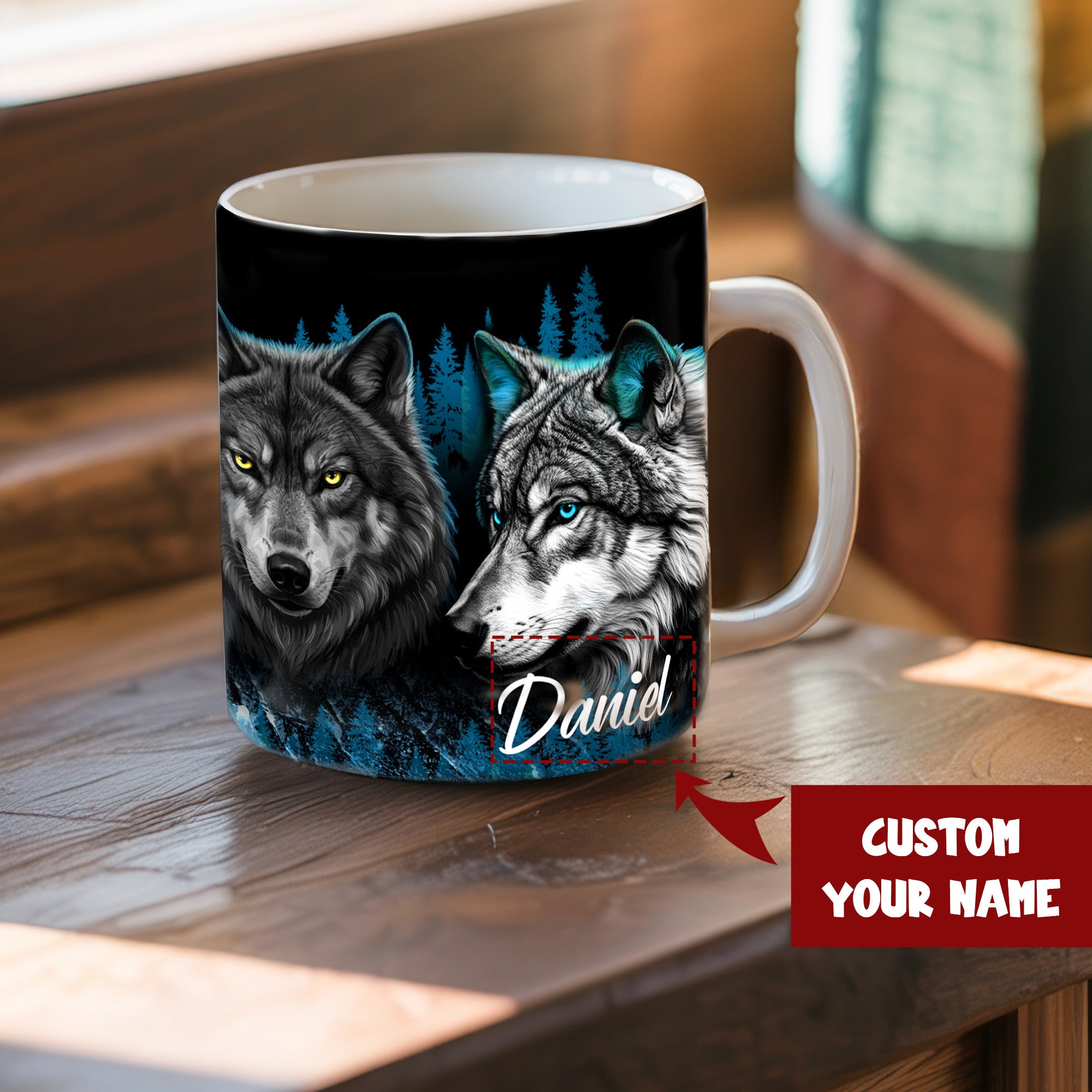 Personalized Wolf Spirit Mug - Mug with Native American Wolf Artwork (Custom Name)