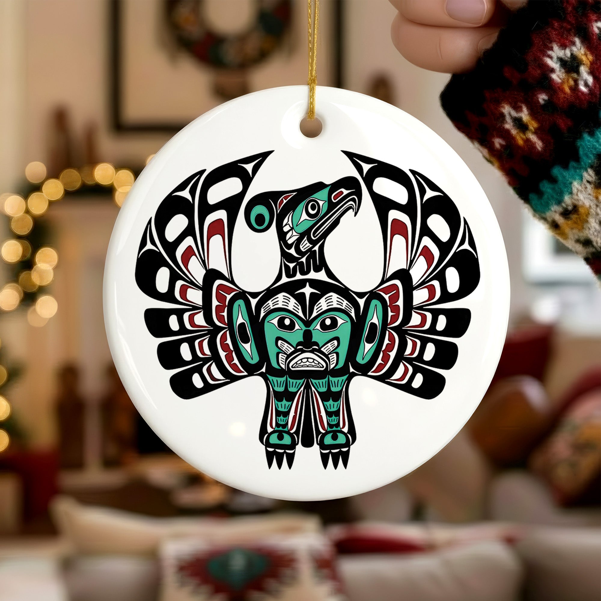 Native American Thunderbird Ceramic Ornament – Indigenous Pacific Northwest Tribal Art Decor