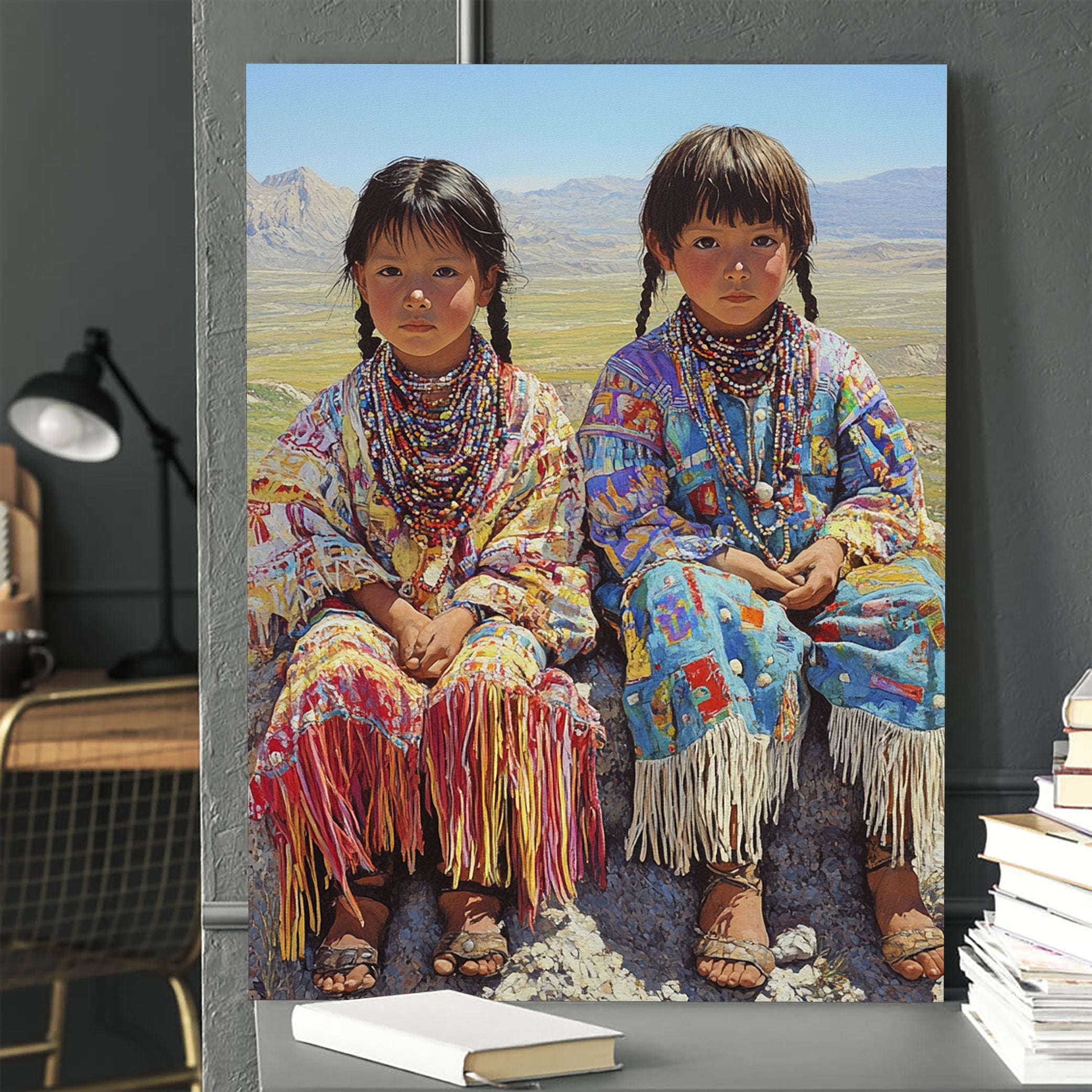 Custom Native American Children Portrait Photo Canvas Art Gift Home Decor