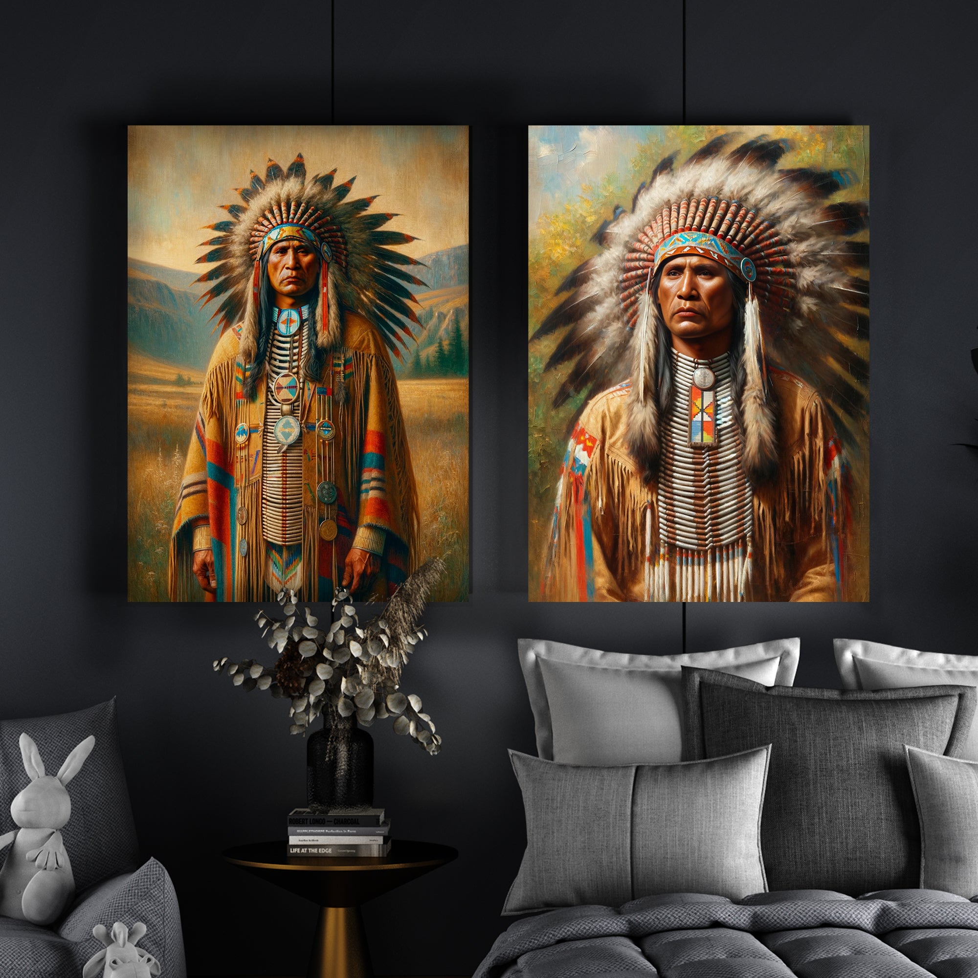 Custom Native American Chief Standing Portrait Photo Canvas Art Gift Home Decor