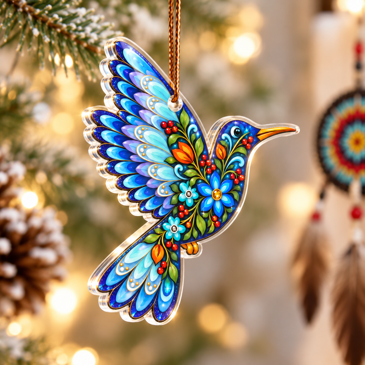 Native Floral Hummingbird Acrylic Ornament - Unique Gift Decor Flat Acrylic (Copy)