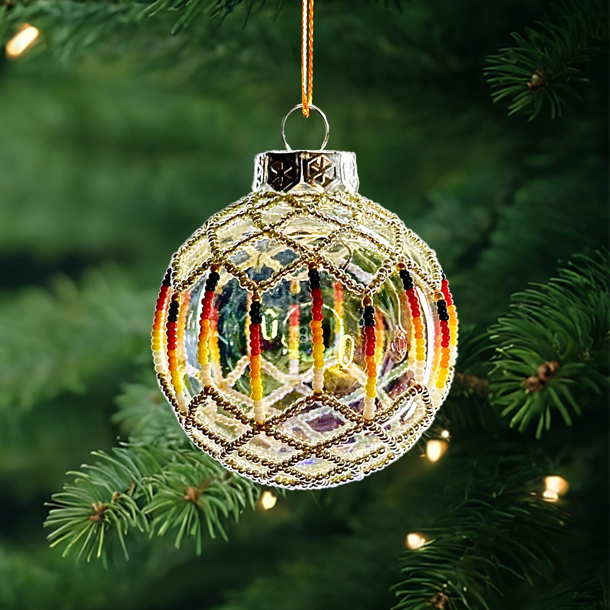 SALE 50% OFF - Silver Beaded Handmade Ornament Holiday Decor Gifts