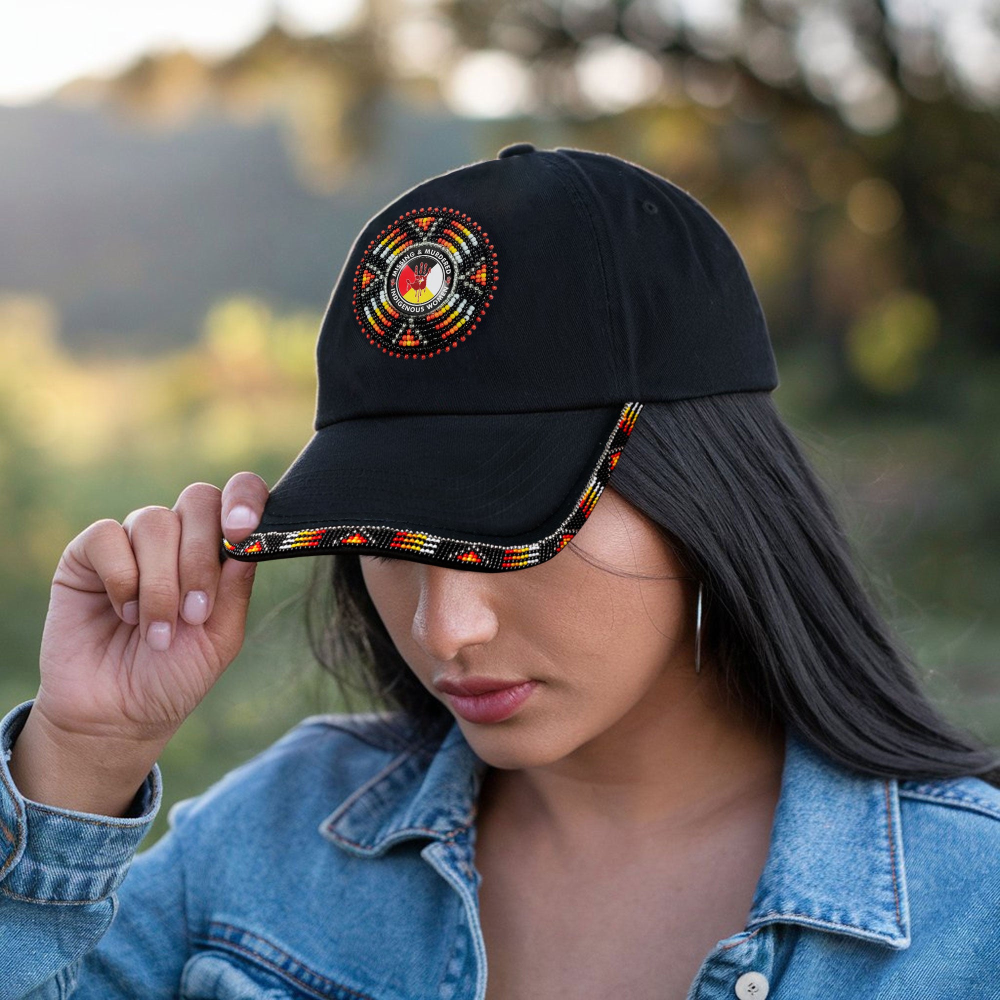 SALE 50% OFF - MMIW Cotton Unisex Baseball Cap With Beaded Patch Brim Native American Style