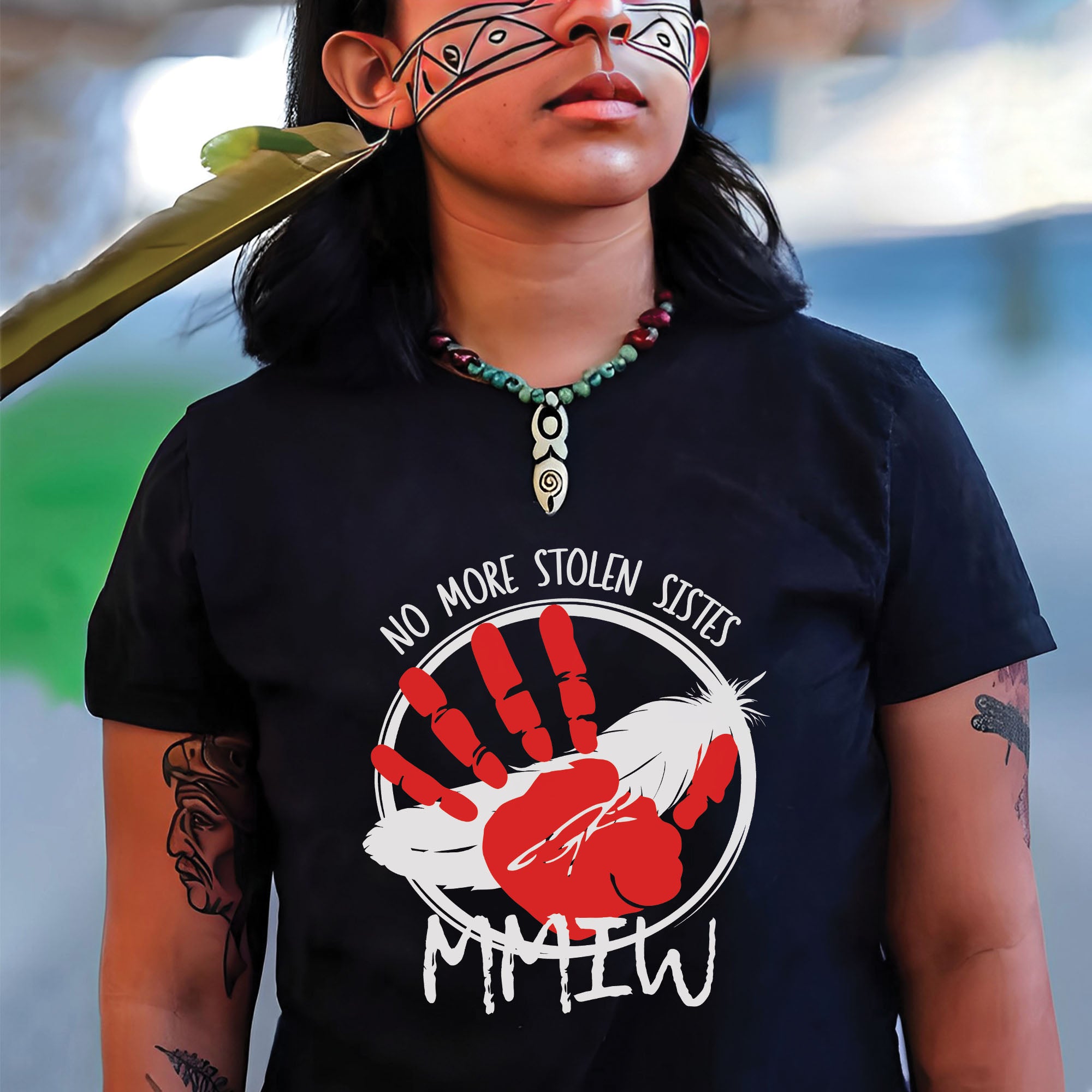 No More Stolen Sisters MMIW Native Women Awareness Unisex T-shirt/T-shirt V-Neck/Hoodie/Sweatshirt - One side