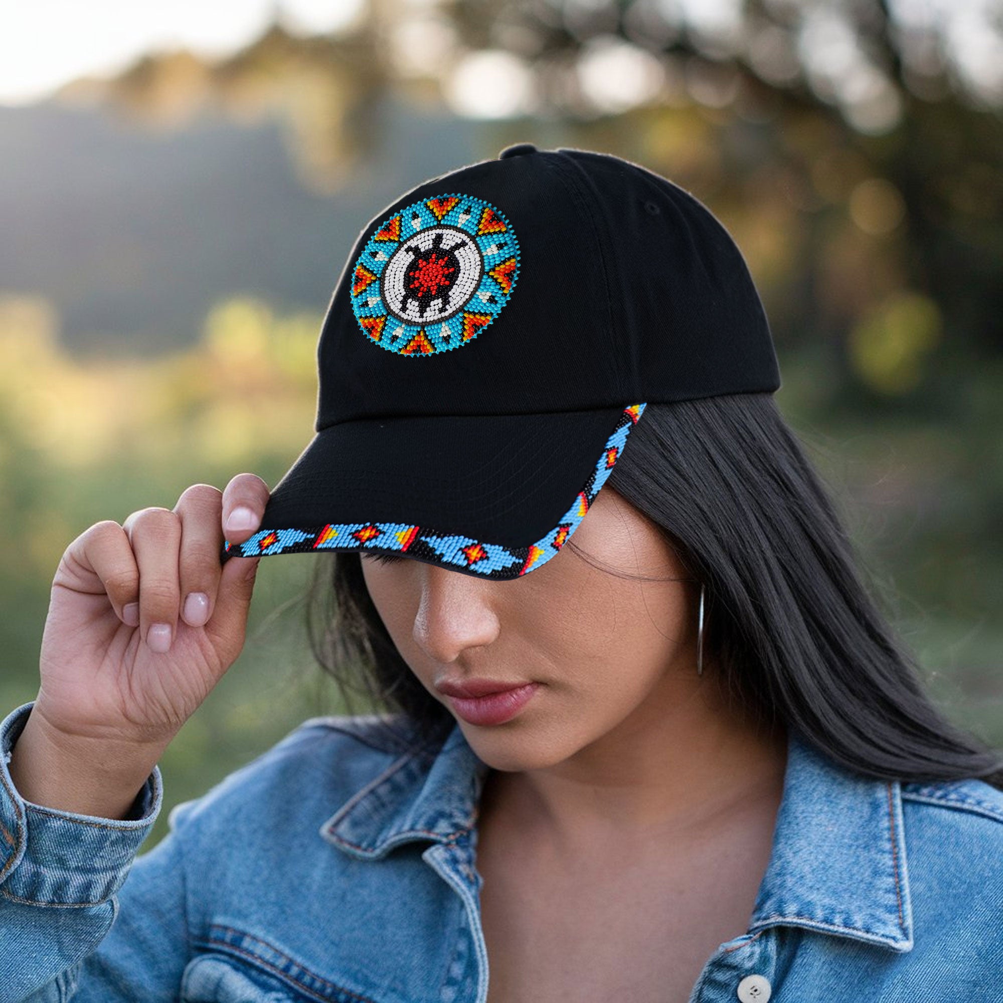 SALE 50% OFF - Blue Turtle Baseball Cap With Patch And Brim Cotton Unisex Native American Style
