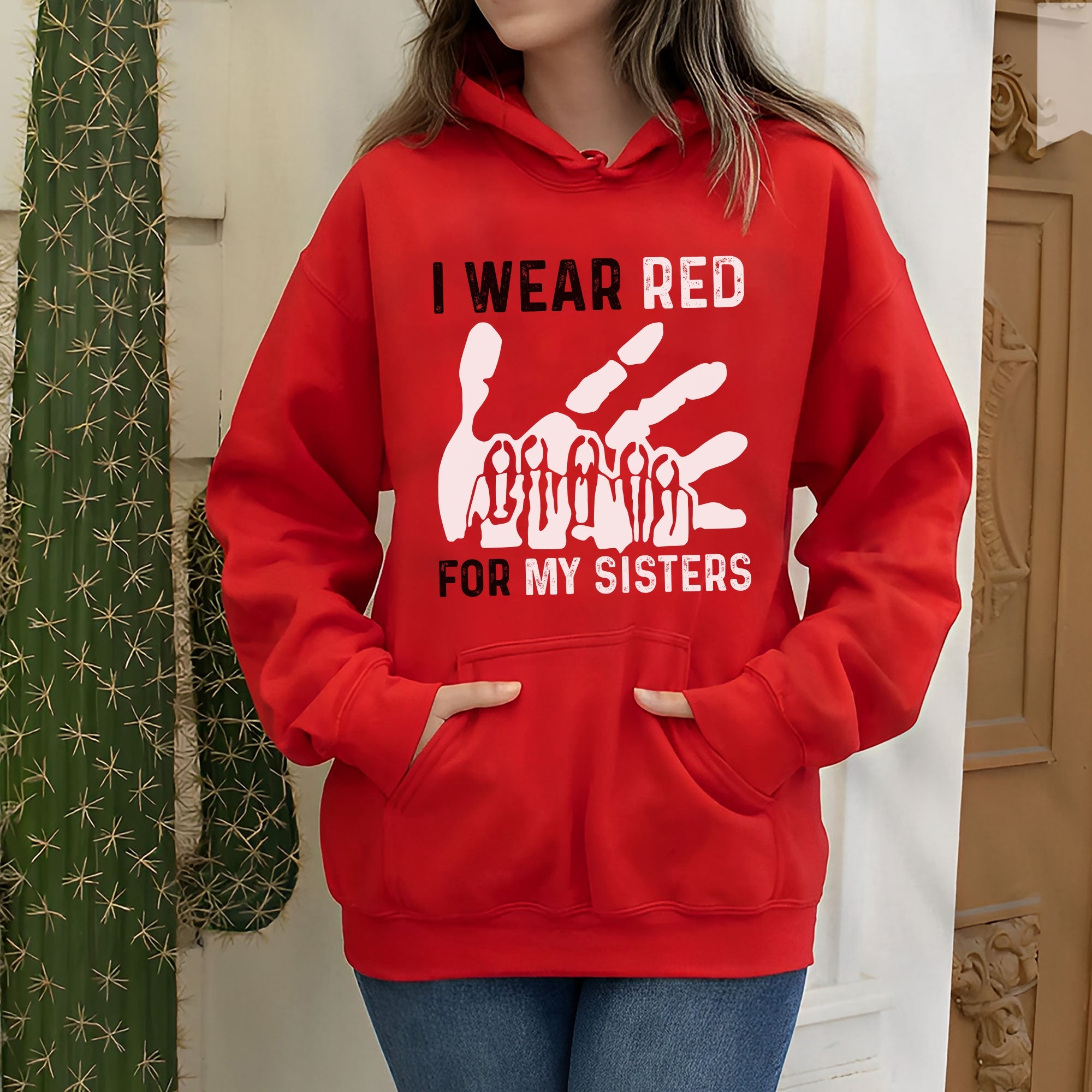 MMIW I Wear Red For My Sister Red Hand Unisex Hoodie/Sweatshirt/T-Shirt