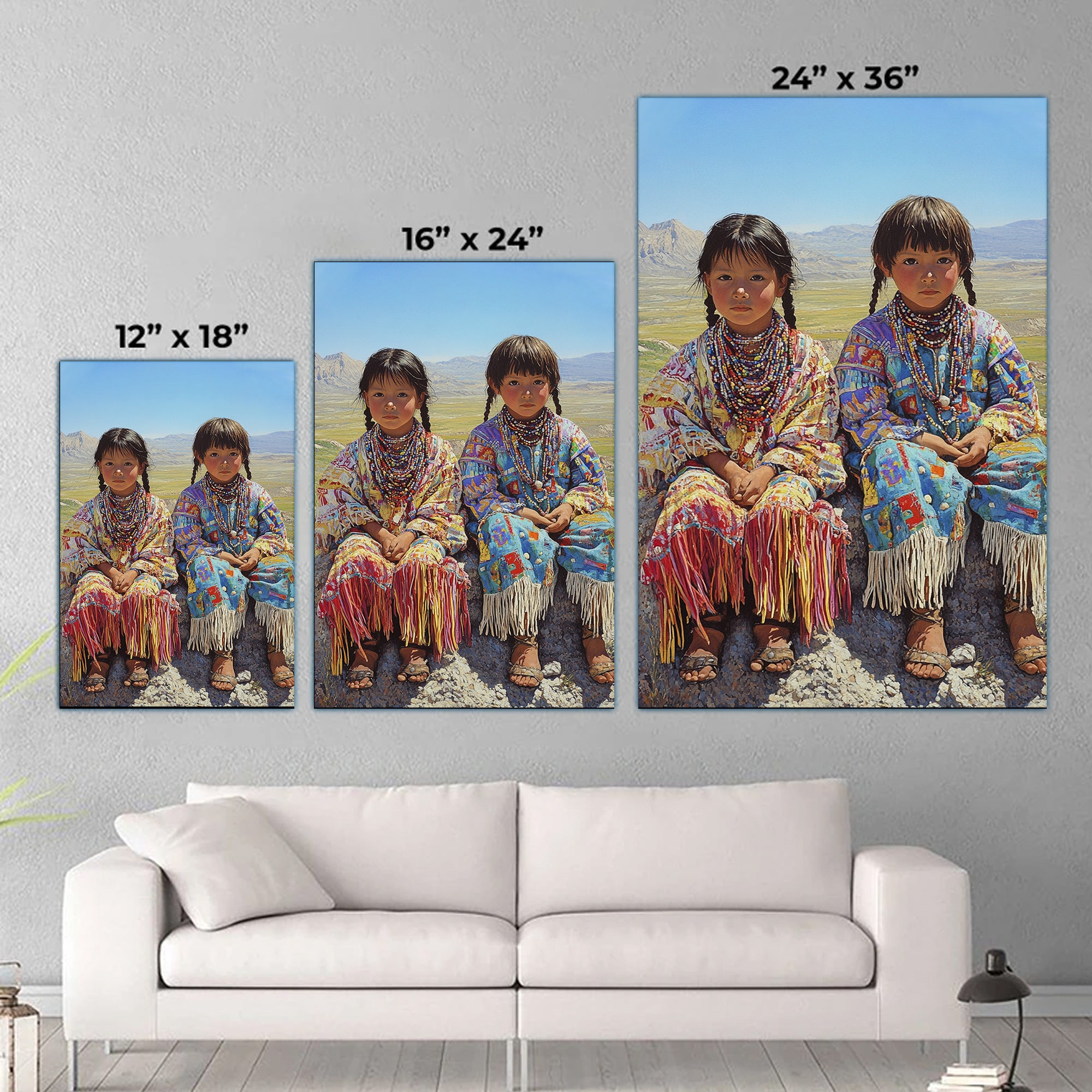 Custom Native American Children Portrait Photo Canvas Art Gift Home Decor