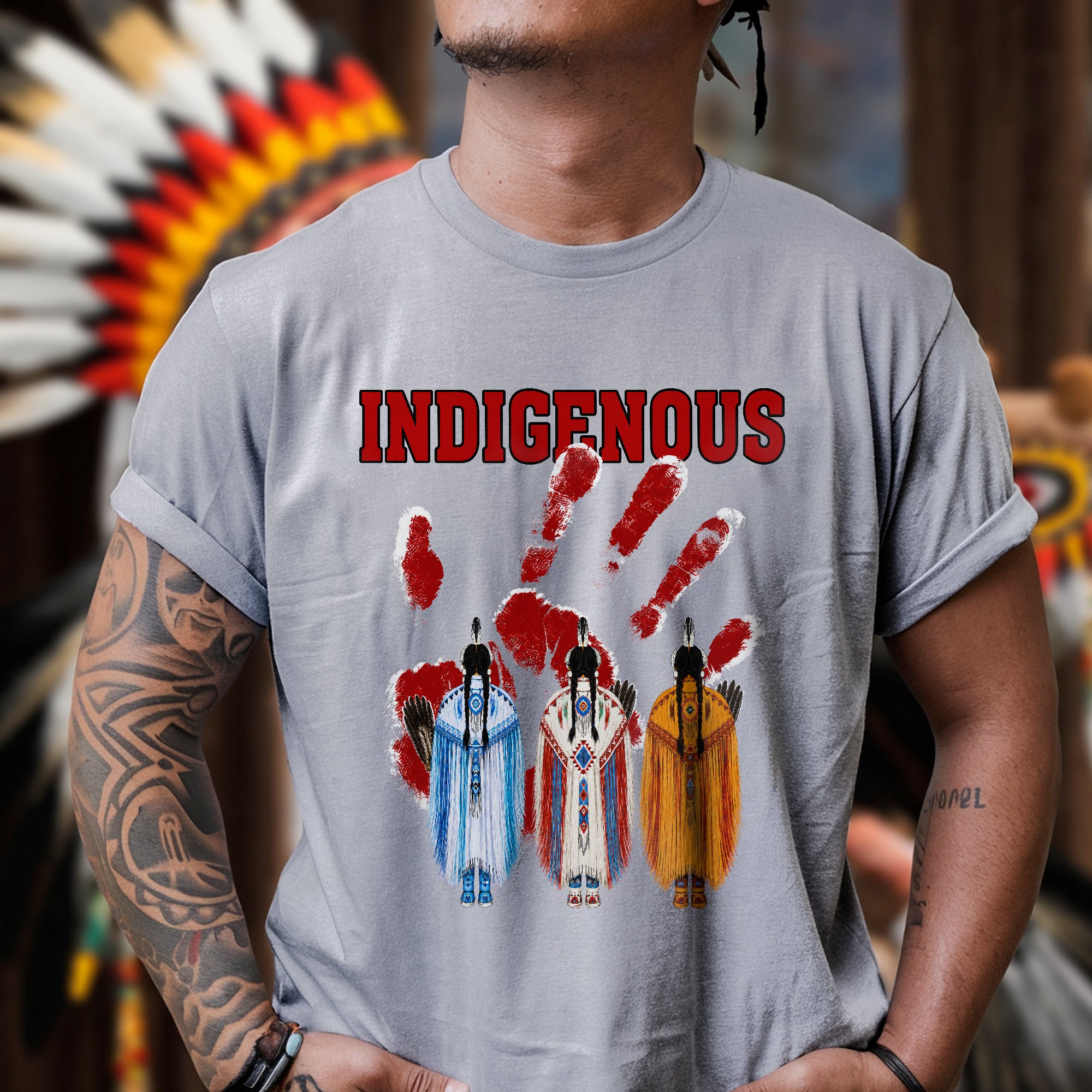 Red Handprint Indigenous Women - MMIW Awareness Three Sisters Unisex T-shirt/T-shirt V-Neck/Hoodie/Sweatshirt