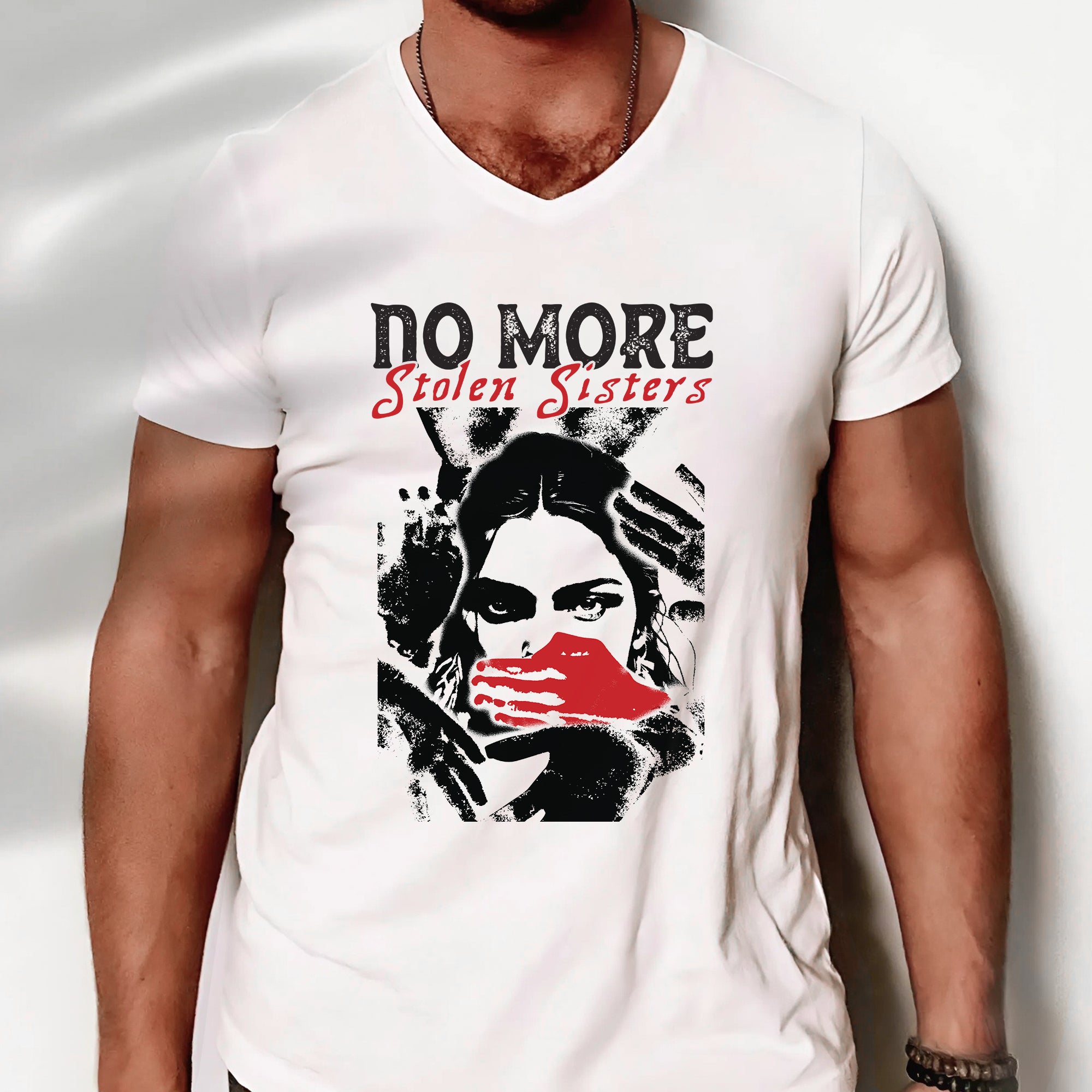 No More Stolen Sisters Red Hand - MMIW Unisex T-Shirt/T-Shirt V-Neck/Hoodie/Sweatshirt One Side