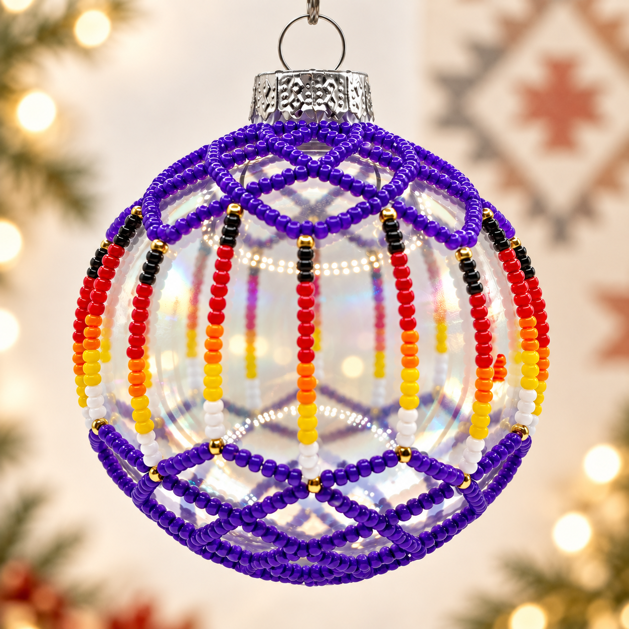 Purple Beaded Handmade Ornament Holiday Decor Gifts