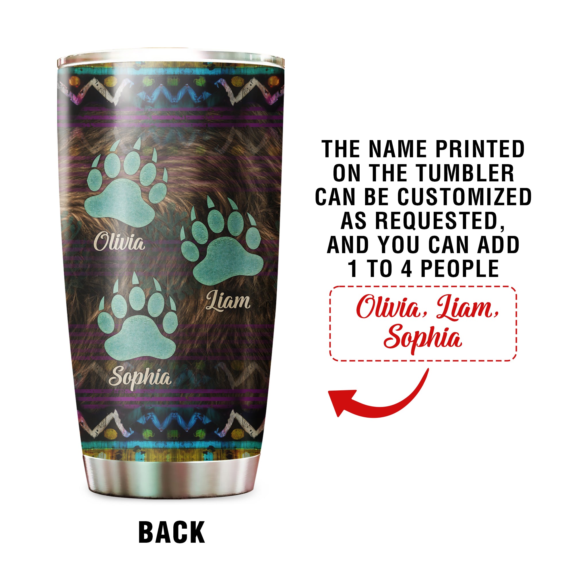 Native American Mama Bear Tumbler Stainless Steel Drinking Cup (Custom Name Design)