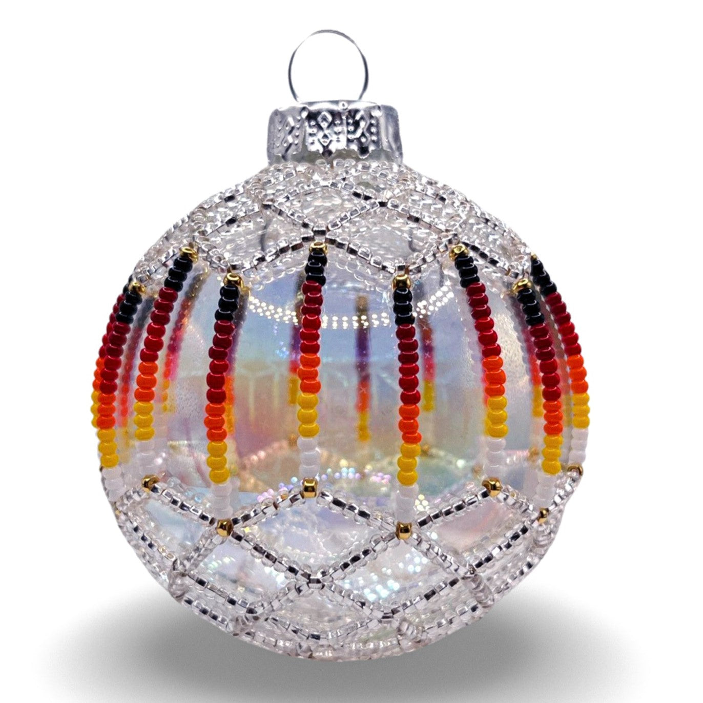 Silver Opal Beaded Ornament Handcrafted Holiday Decor Gift