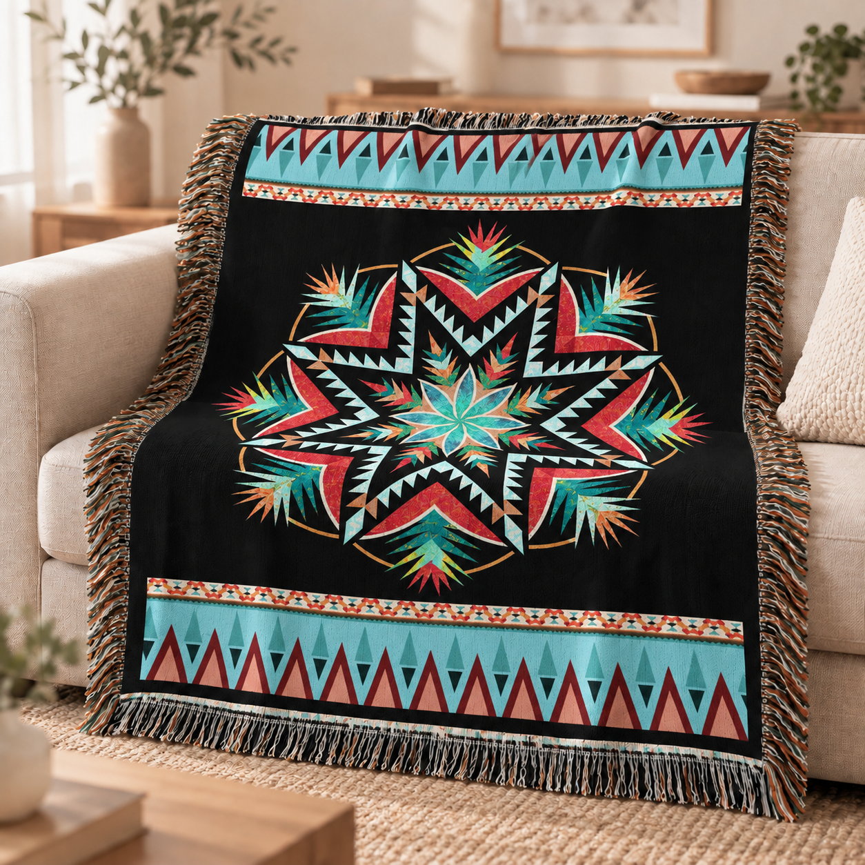 Tribal Pattern Woven Throw Blanket - Southwestern Home Decor